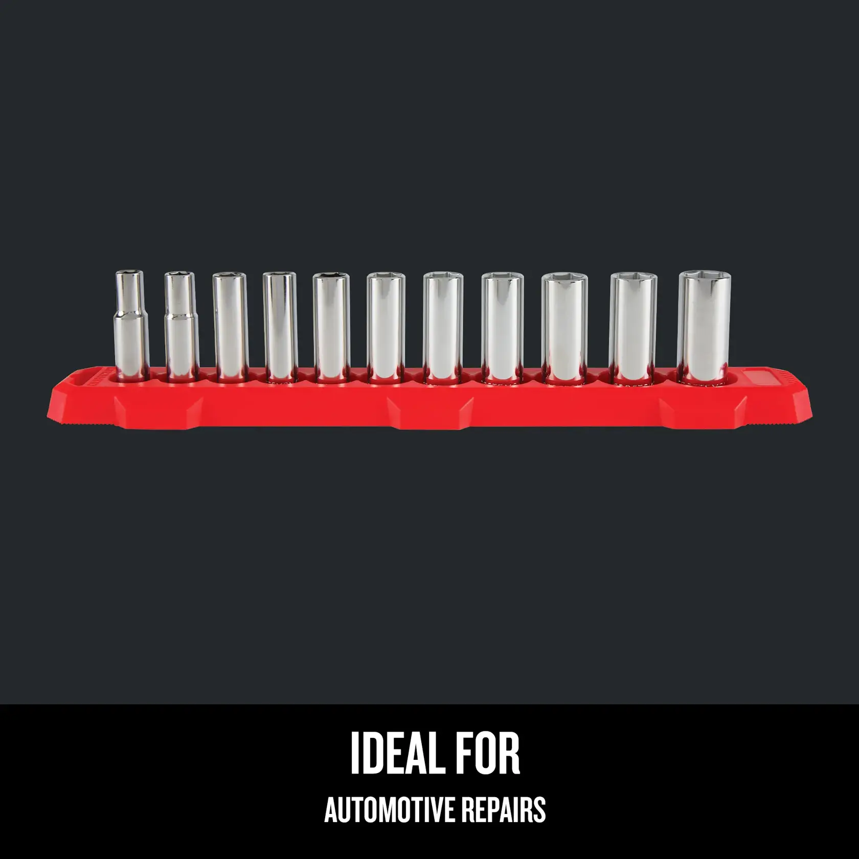 Craftsman socket set on red tray, front angle, CMMT12045 automotive graphics.