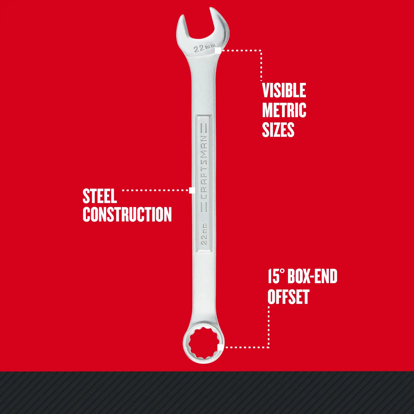 Graphic of CRAFTSMAN Wrenches: Set highlighting product features