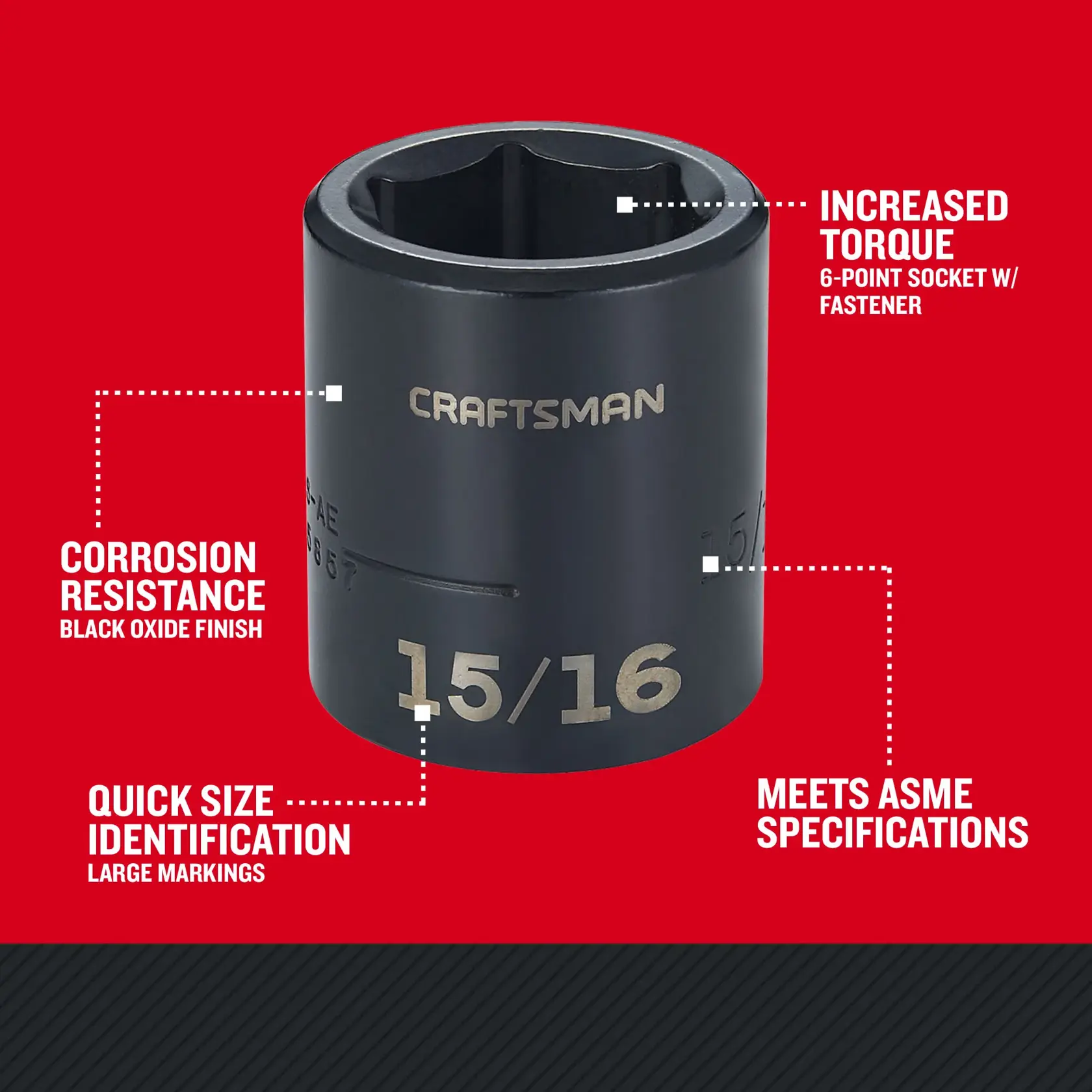 Craftsman CMMT15857 1/2 in Drive 15/16 in. 6 Point SAE Shallow Impact Socket Walkaround