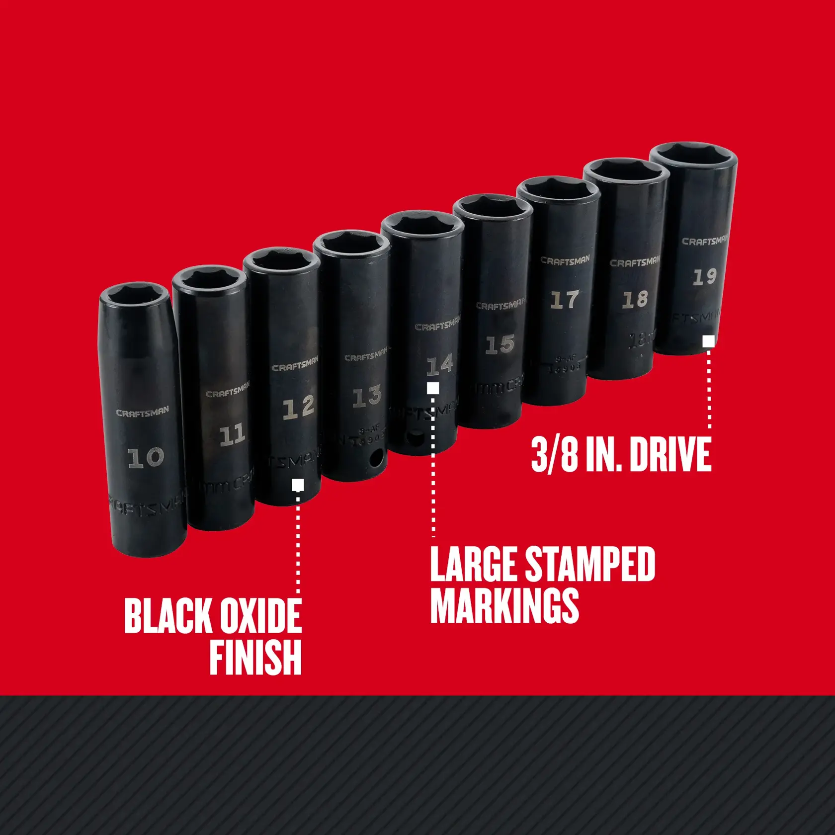 Graphic of CRAFTSMAN Sockets: Impact highlighting product features