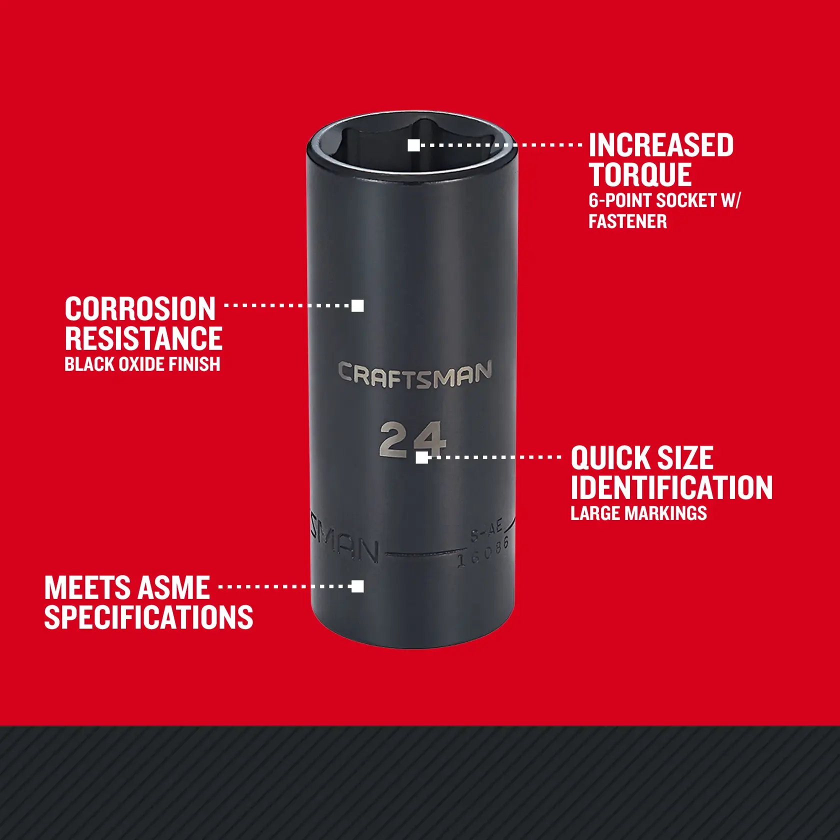 Craftsman CMMT16086 1/2 in. Drive 24 mm Metric Deep Impact Socket Walkaround
