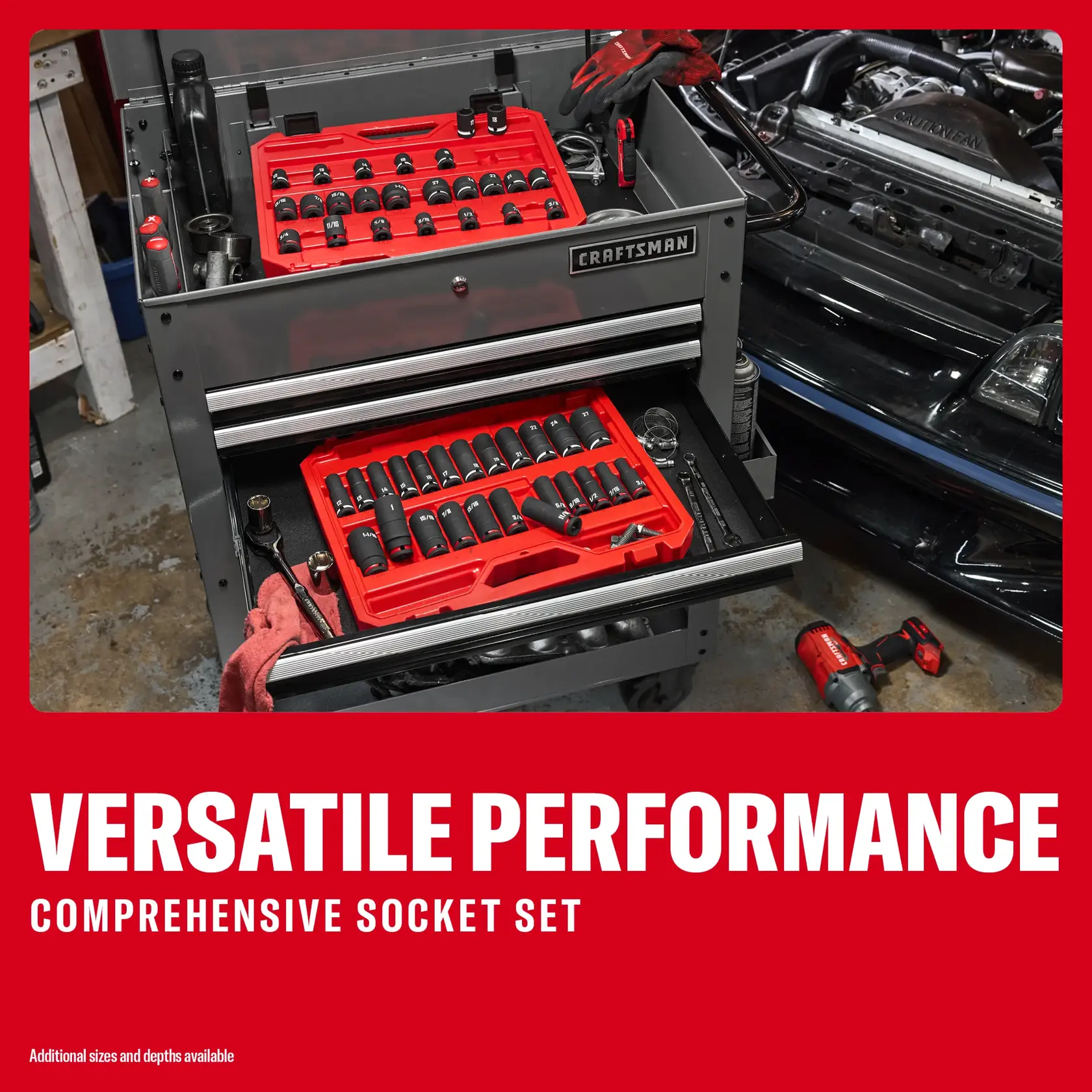 CRAFTSMAN socket set in toolbox with SKUs 0-29-808, CMMT16886, CMMT16881, CMMT16885, CMMT16880, CMMT16887, CMMT16971