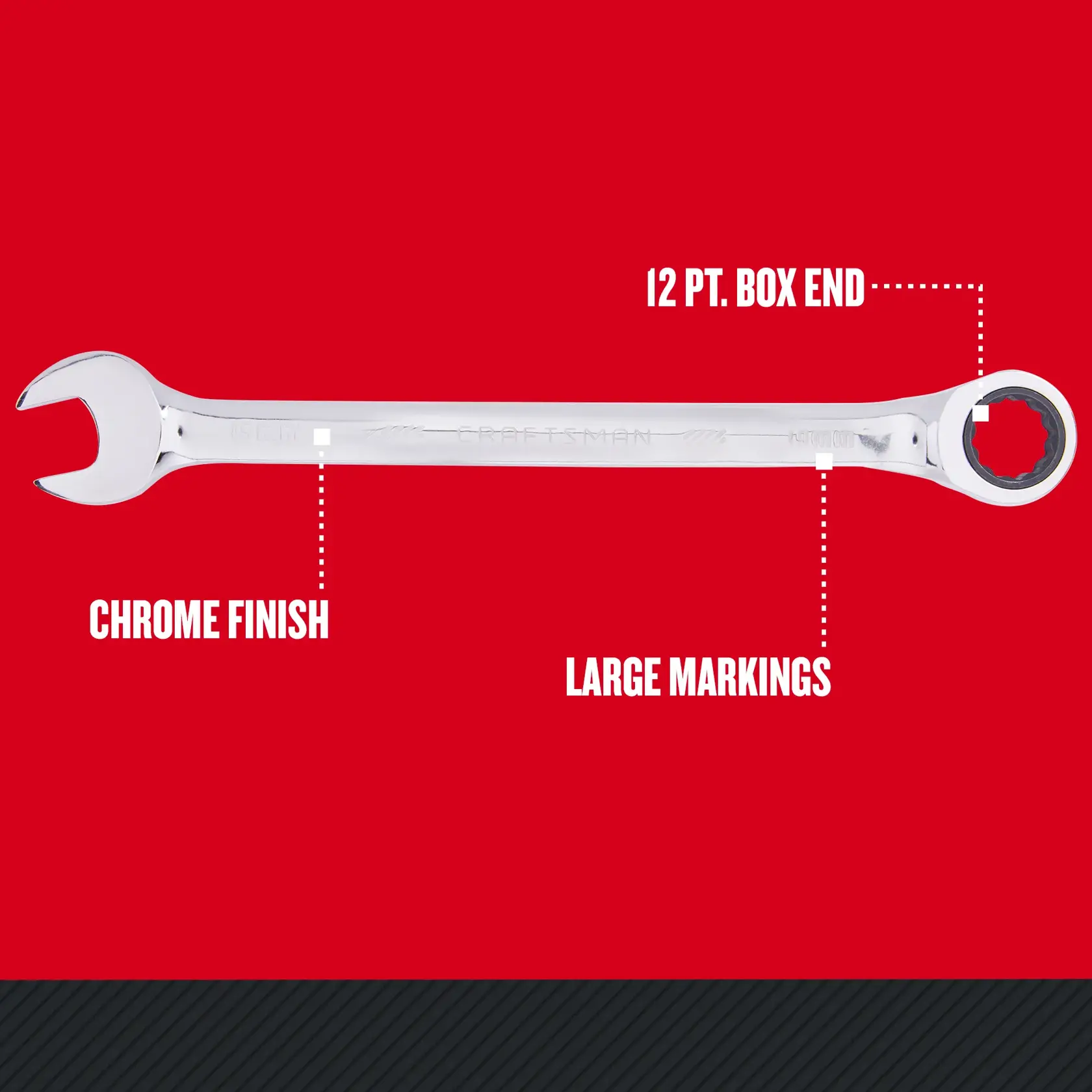 Graphic of CRAFTSMAN Wrenches: Ratchet highlighting product features