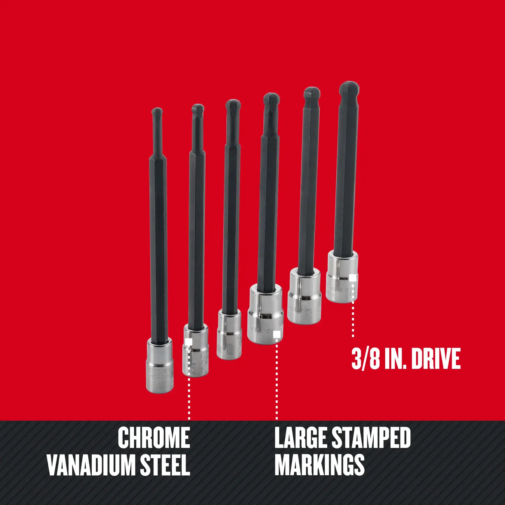 Graphic of CRAFTSMAN Sockets: Hex highlighting product features