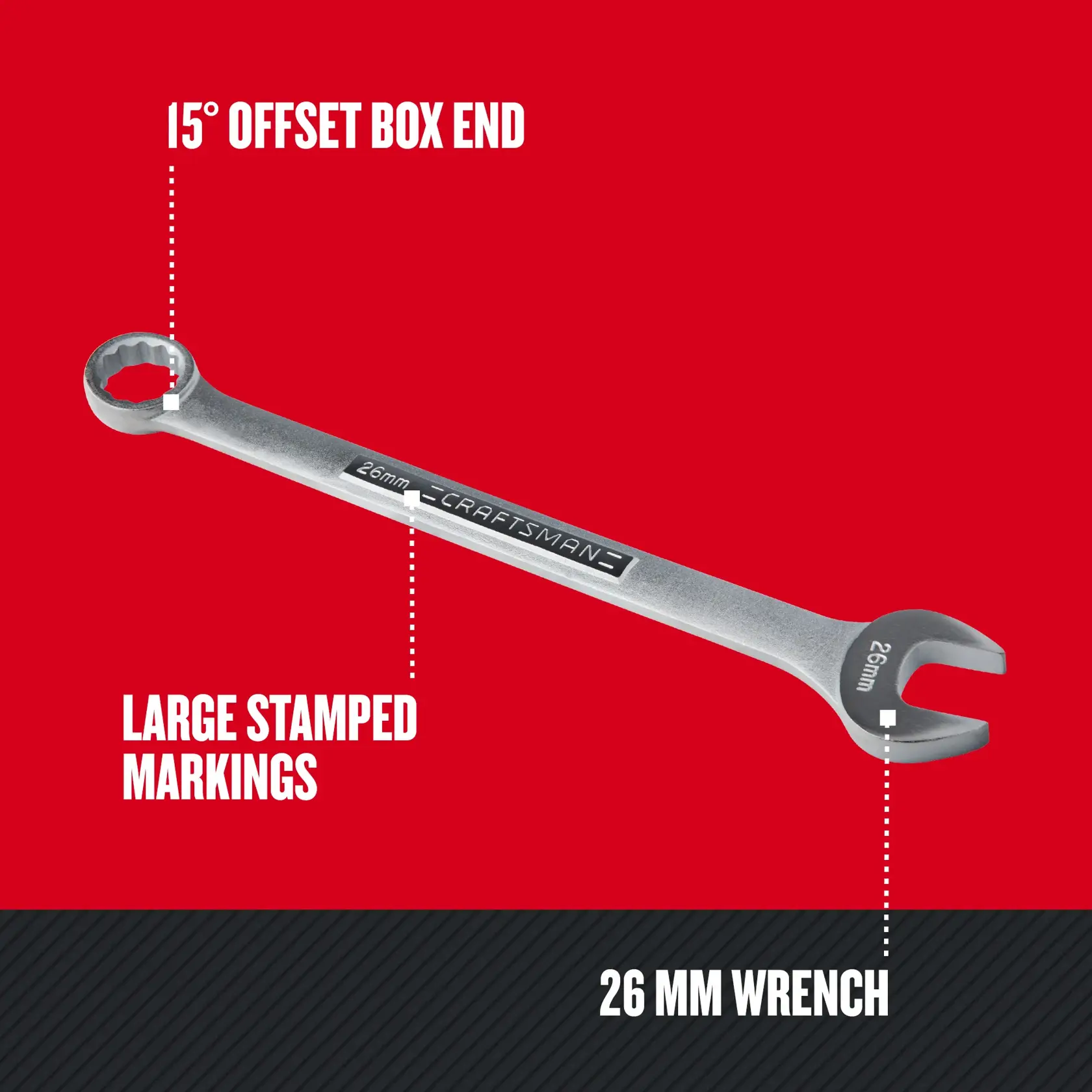 Graphic of CRAFTSMAN Wrenches: Combination highlighting product features