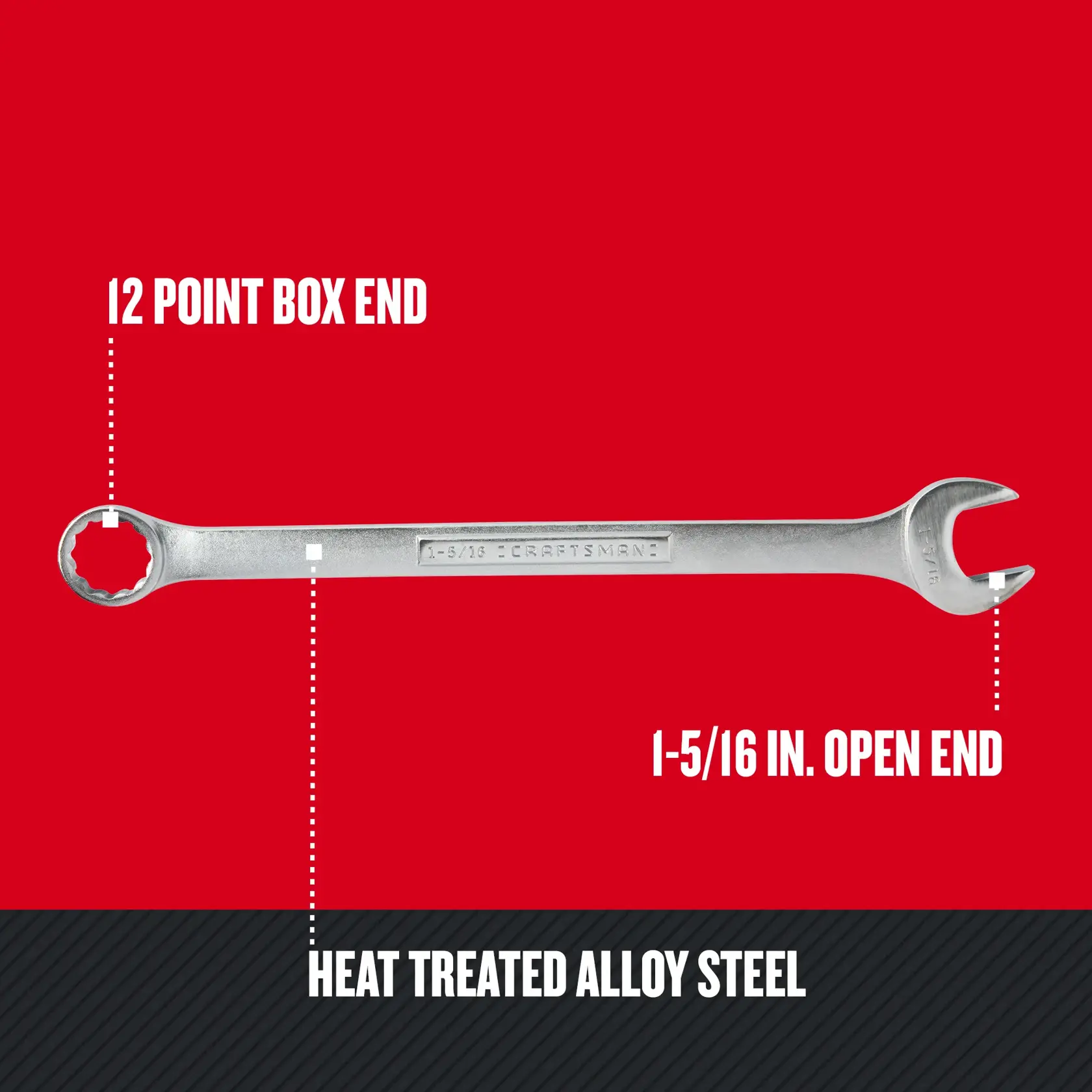 Graphic of CRAFTSMAN Wrenches: Combination highlighting product features