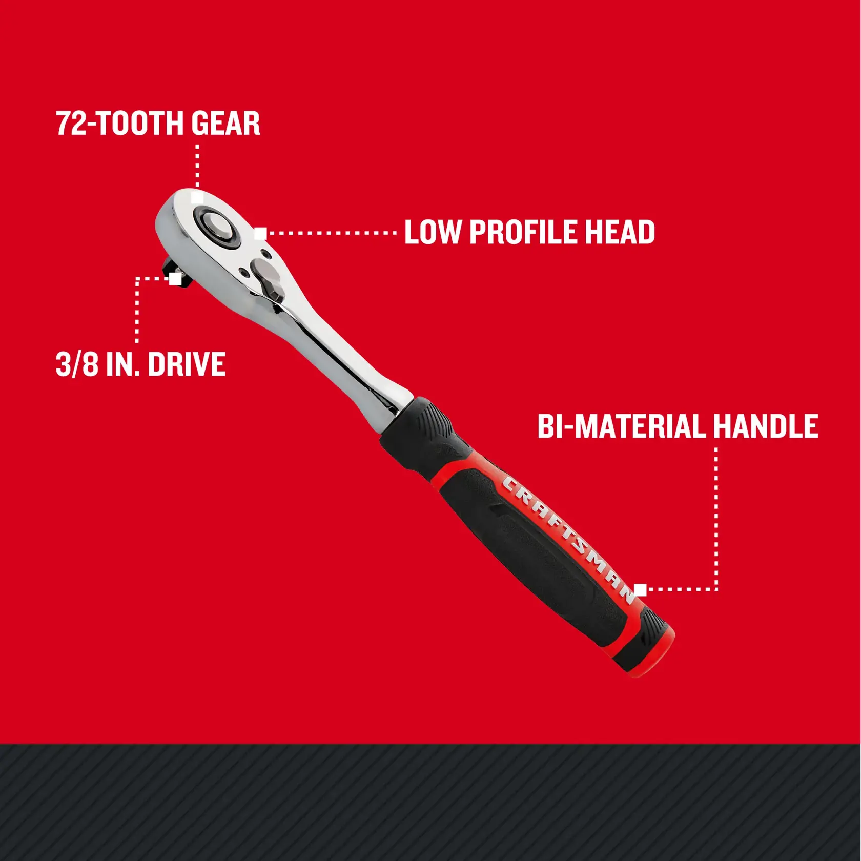 CRAFTSMAN 3/8-Inch Drive 72 Tooth Low Profile Ratchet