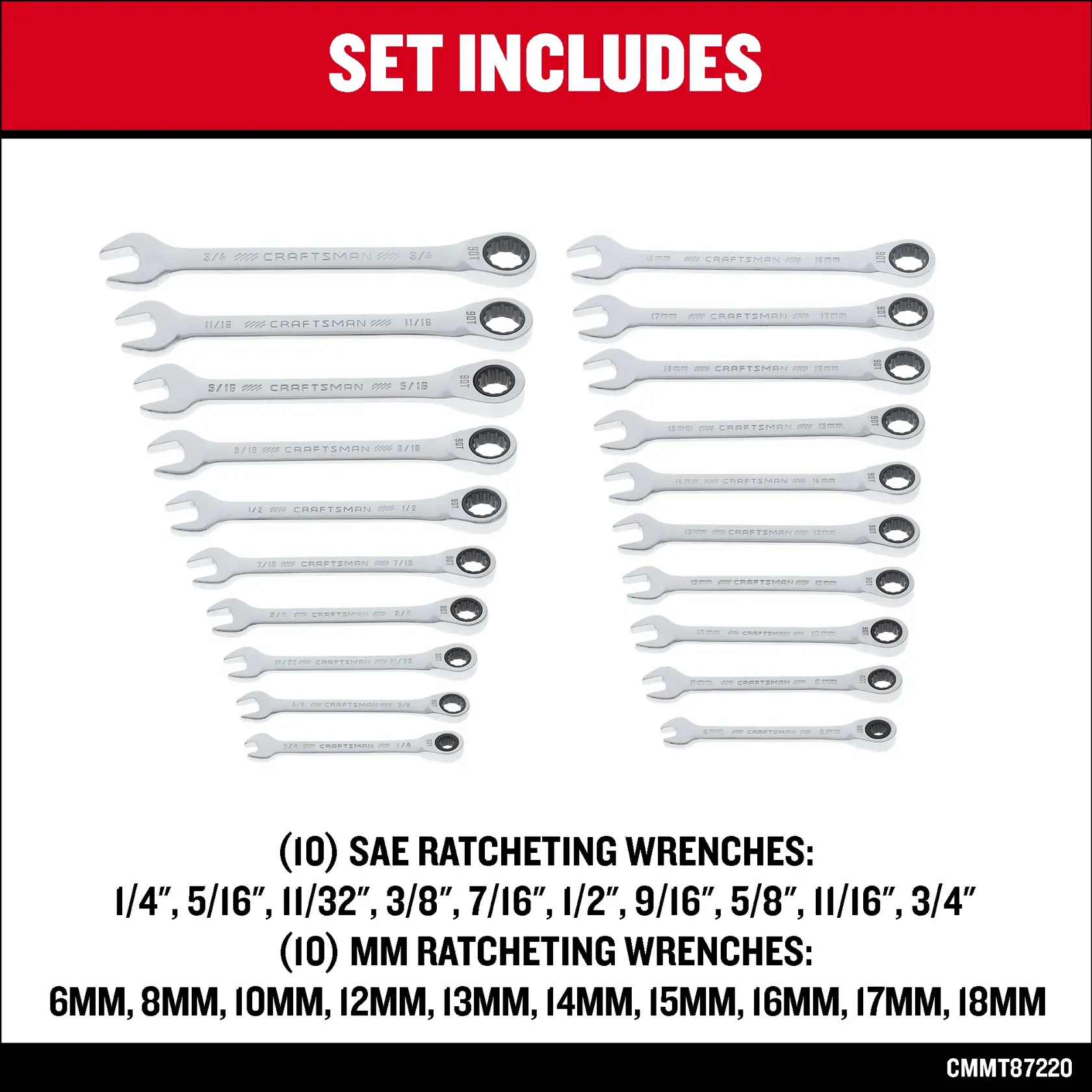 CRAFTSMAN® Best Cost Ratcheting Wrench Set Includes