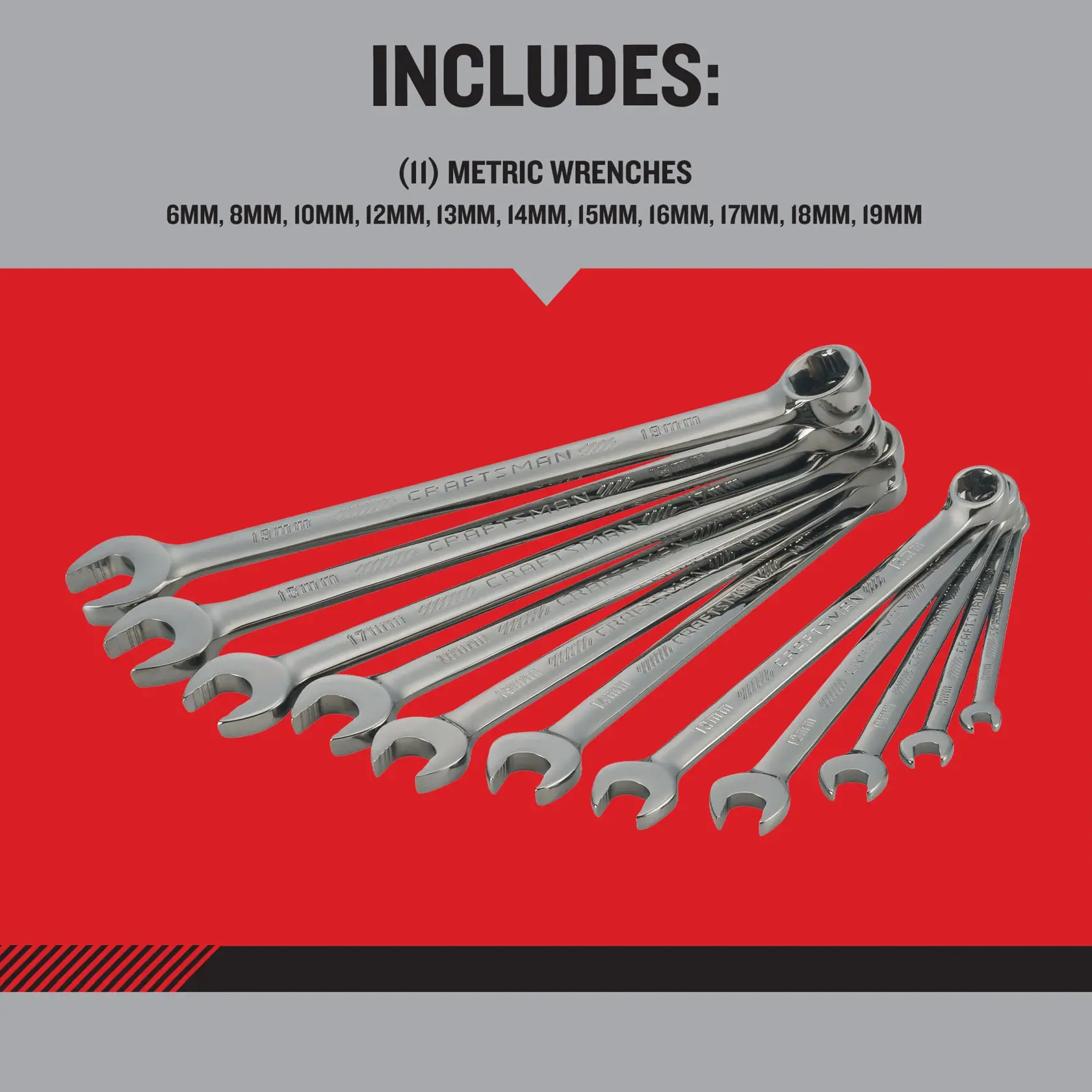 CRAFTSMAN OVERDRIVE 11 PIECE WRENCH SET contents description
