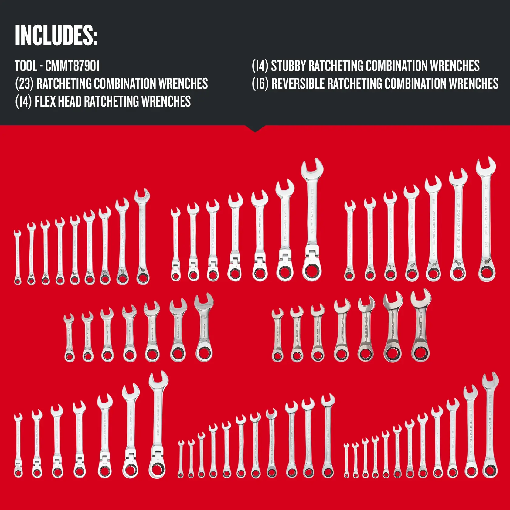 Graphic of CRAFTSMAN Wrenches: Ratchet highlighting product features