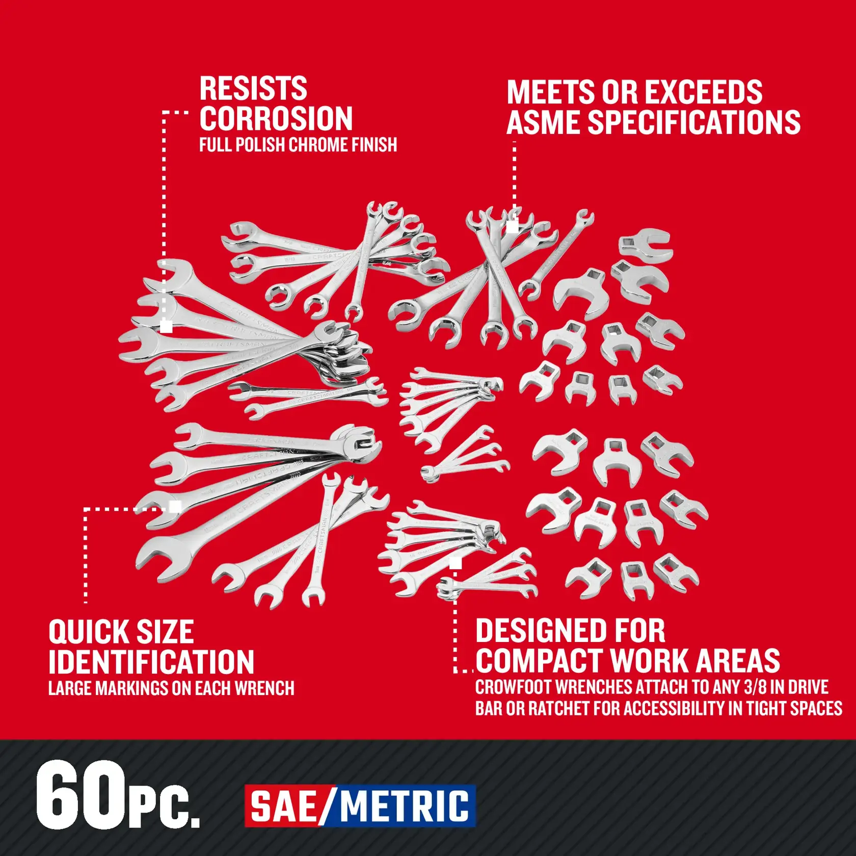 CRAFTSMAN CMMT87903 60 Piece Standard (SAE) and Metric Master Specialty Wrench Set Walkaround