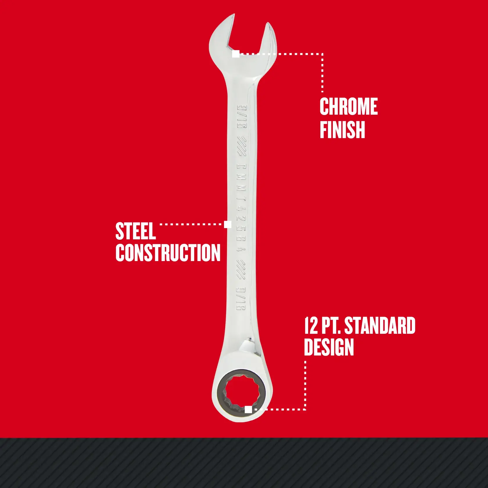 Graphic of CRAFTSMAN Wrenches: Ratchet highlighting product features