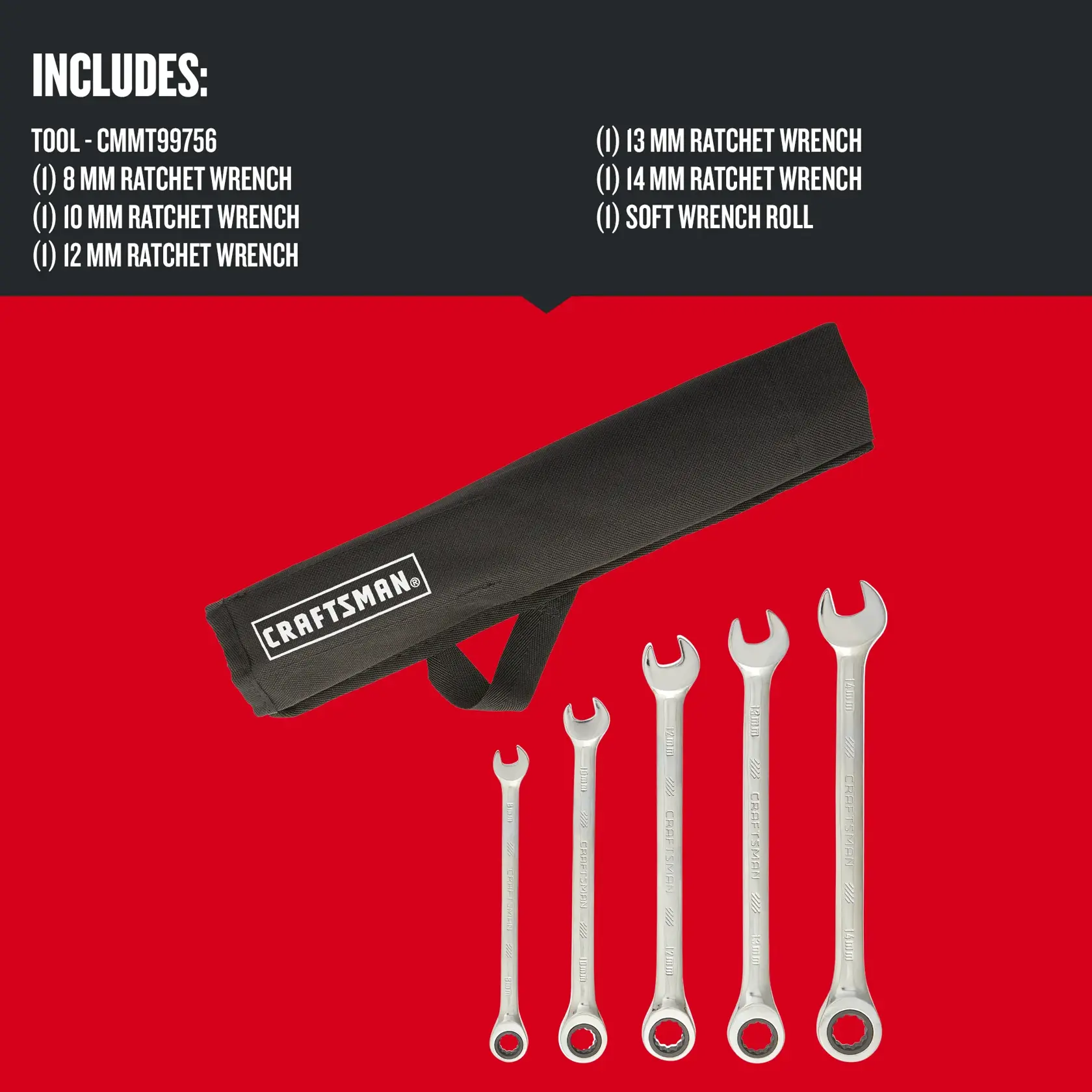 Graphic of CRAFTSMAN Wrenches: Ratchet highlighting product features