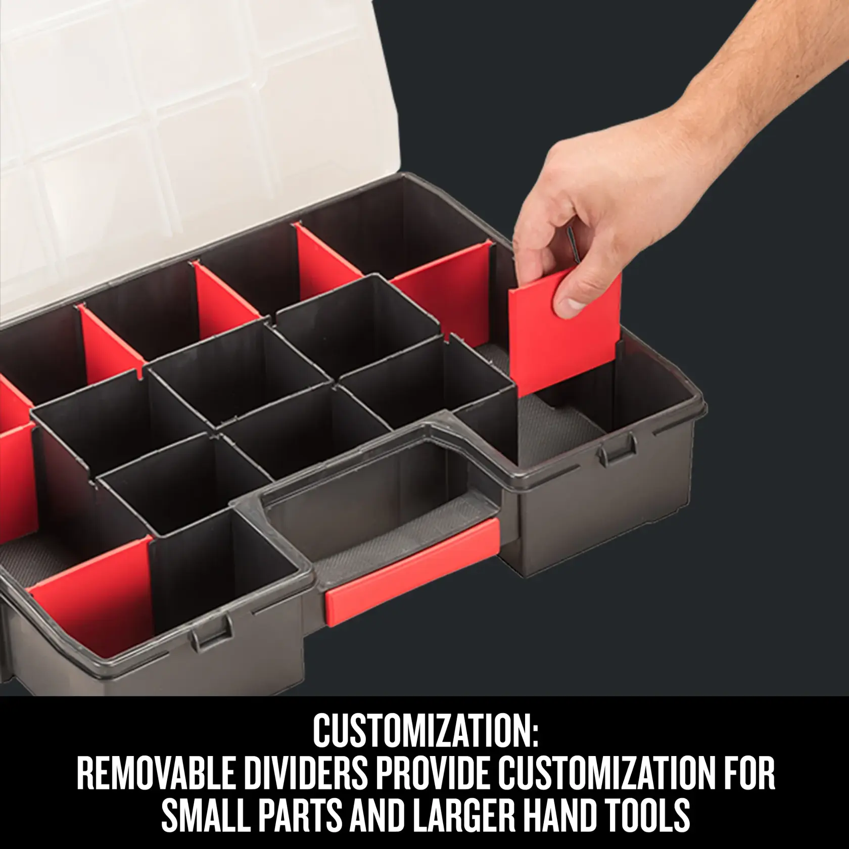 Graphic of CRAFTSMAN Storage: Part Organizers highlighting product features