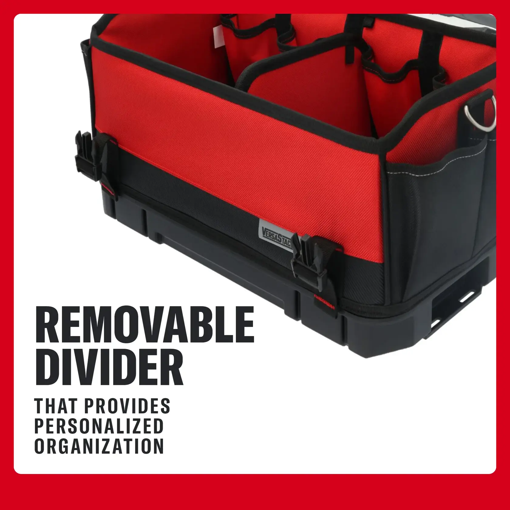 CRAFTSMAN CMST17623 tool bag with removable divider for personalized organization, red and black, angled view.