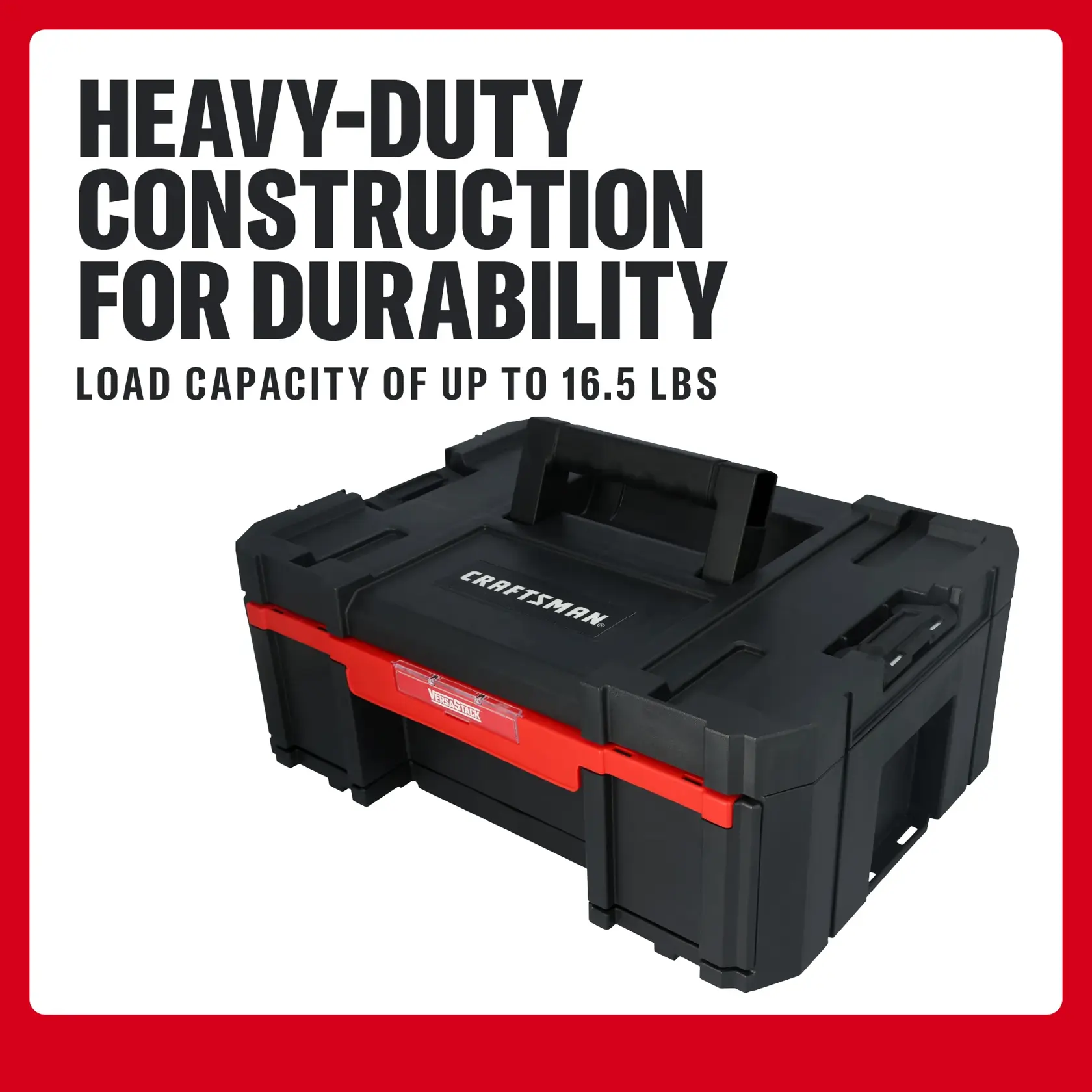 Photo of Craftsman black and red toolbox CMST17803, heavy-duty plastic, angled view, top handle, white background.