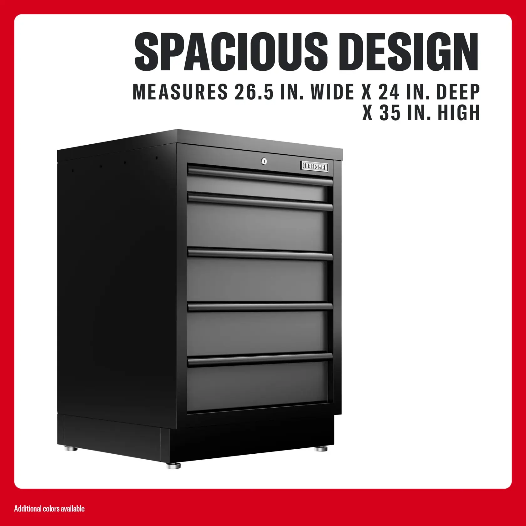 CRAFTSMAN cabinet, 26.5x24x35 in, SKUs 0-29-808, CMST32603WG, CMST32603RB, CMST32603BG, spacious design.