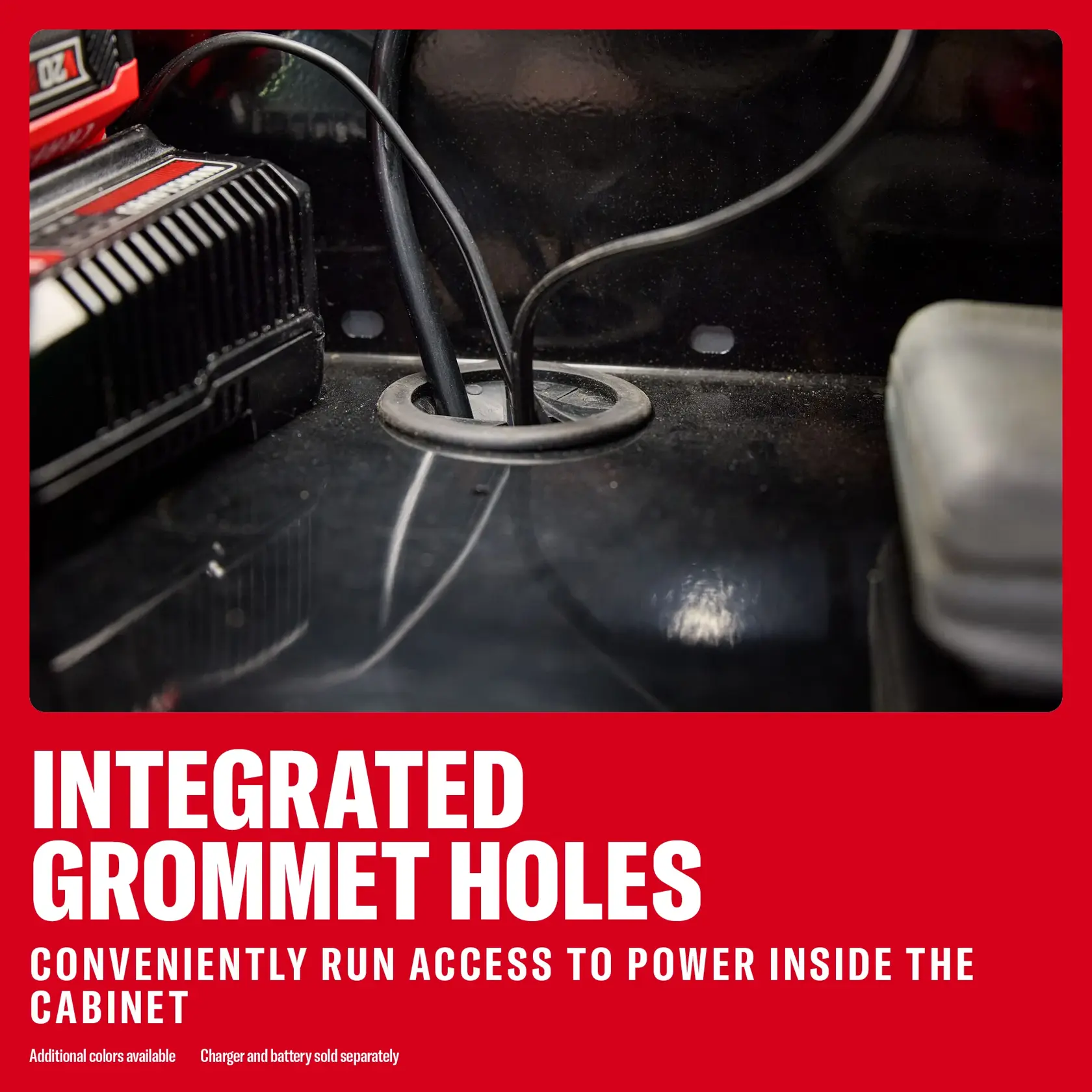 CRAFTSMAN cabinet grommet holes for power access, SKUs 0-29-808, CMST32615WG, CMST32615RB, CMST32615BG.