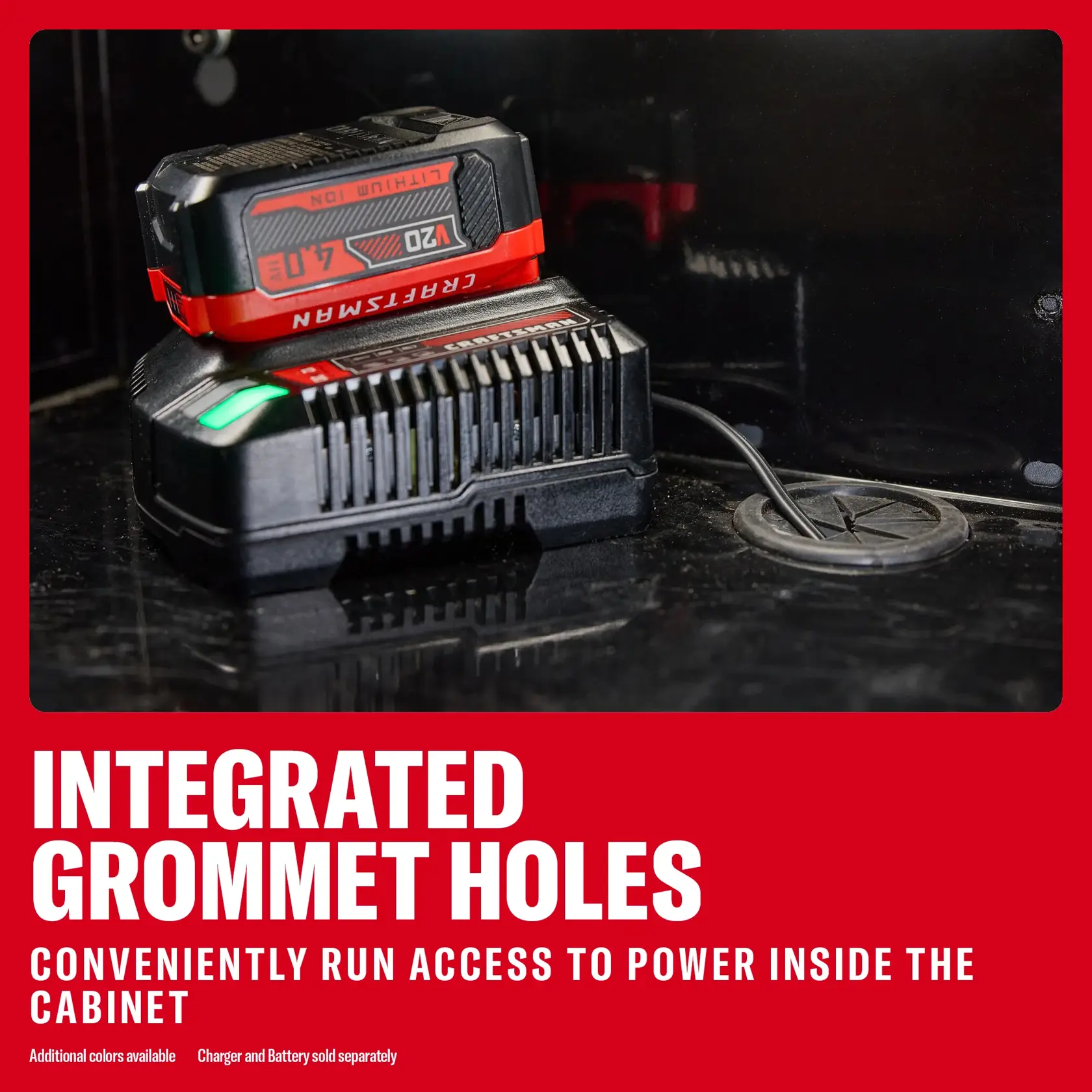 CRAFTSMAN cabinet with grommet holes for power, fits SKUs 0-29-808, CMST32616WG, CMST32616BG, CMST32616RB.