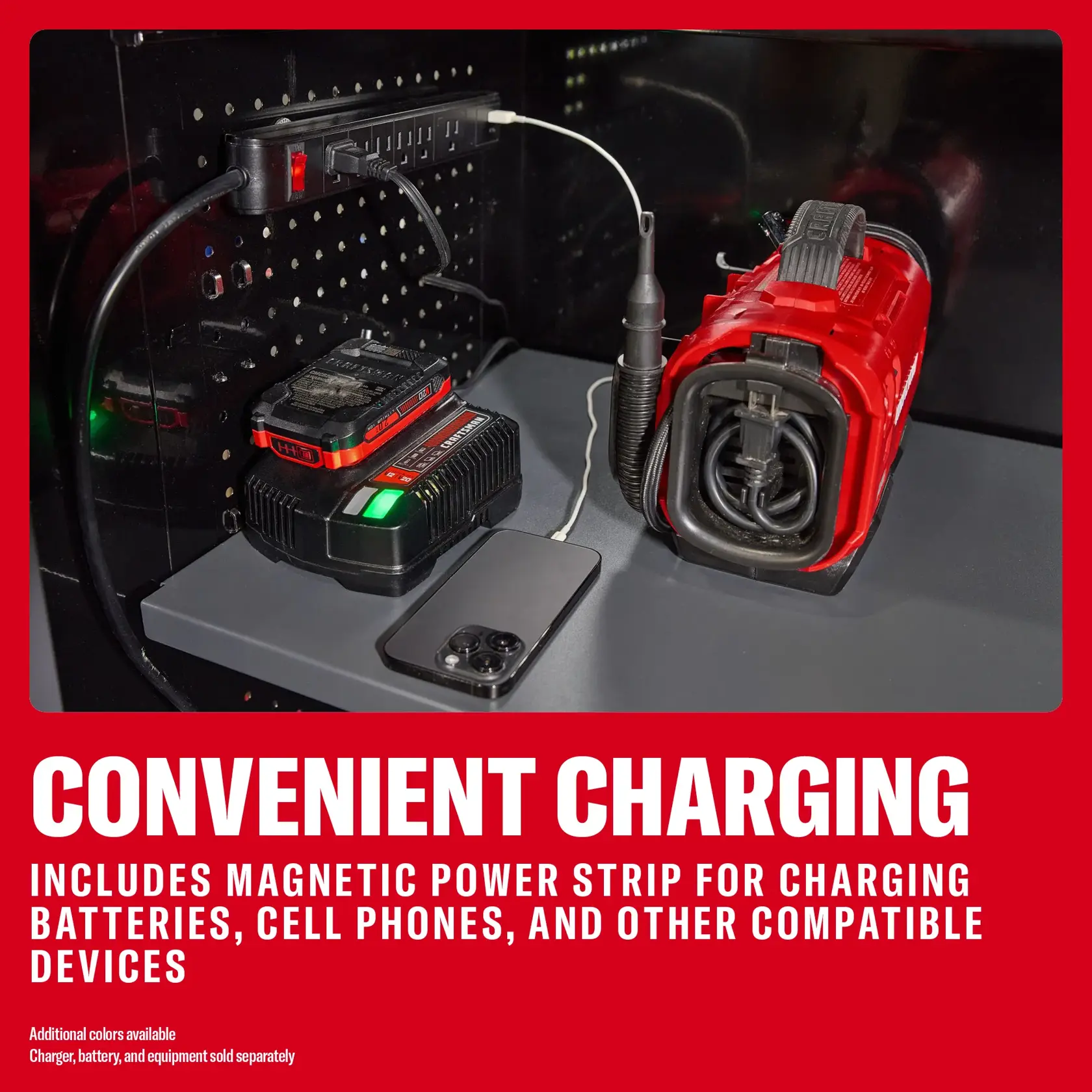 CRAFTSMAN graphics showing charging setup with SKUs 0-29-808, CMST33680WG, CMST33680RB, CMST33680BG.