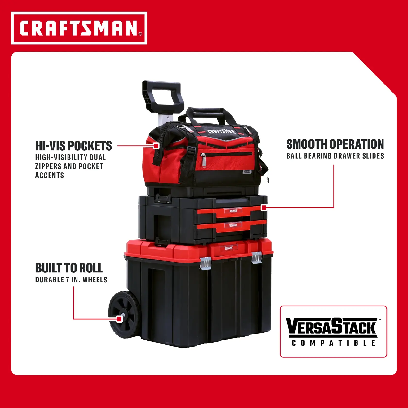 VERSASTACK™ Rolling Tower with Deep Box, 2-Drawers, and Soft Bag
