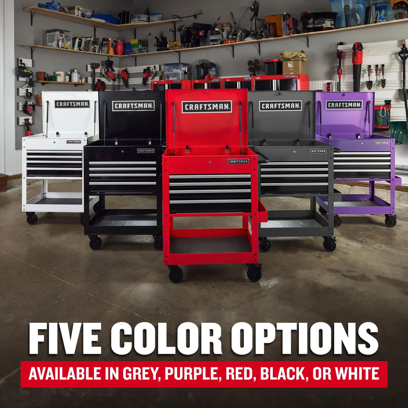 eComm Graphic Five Color Options of CRAFTSMAN Red Utility Cart