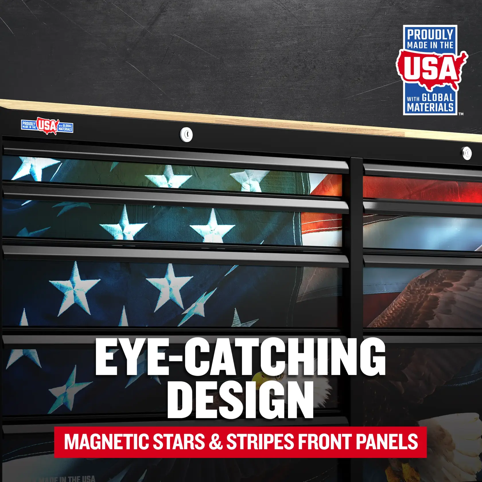 eComm Graphic Design of CRAFTSMAN 63 in. Wide Rolling Tool Workstation With Magnetic Patriotic Panels (Black)