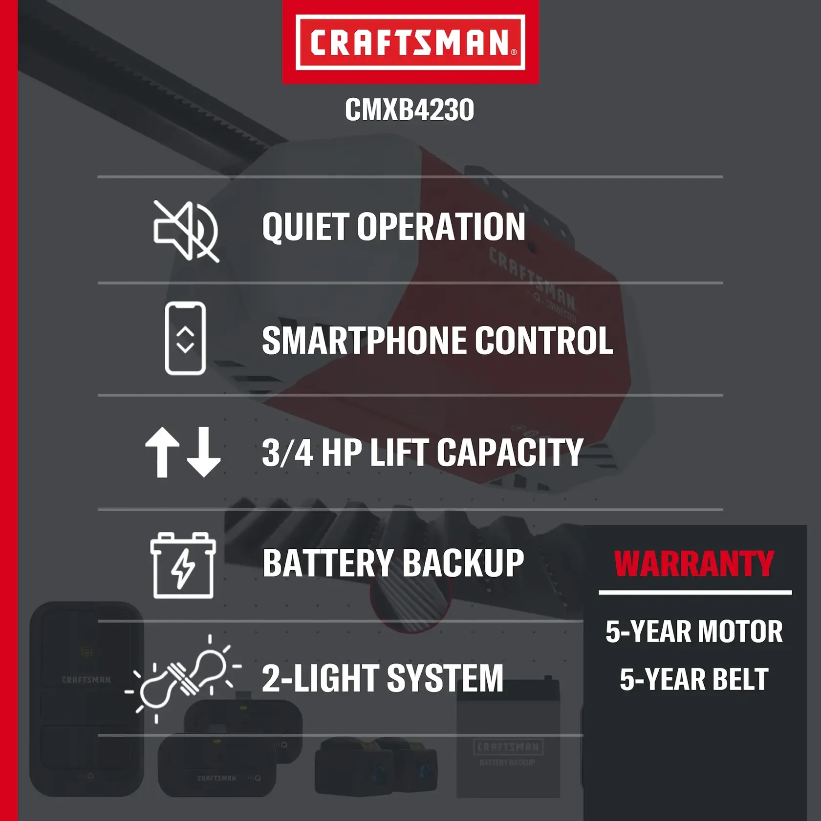 Craftsman 3/4 HP Smart Belt Drive Garage Door Opener Features and Benefits