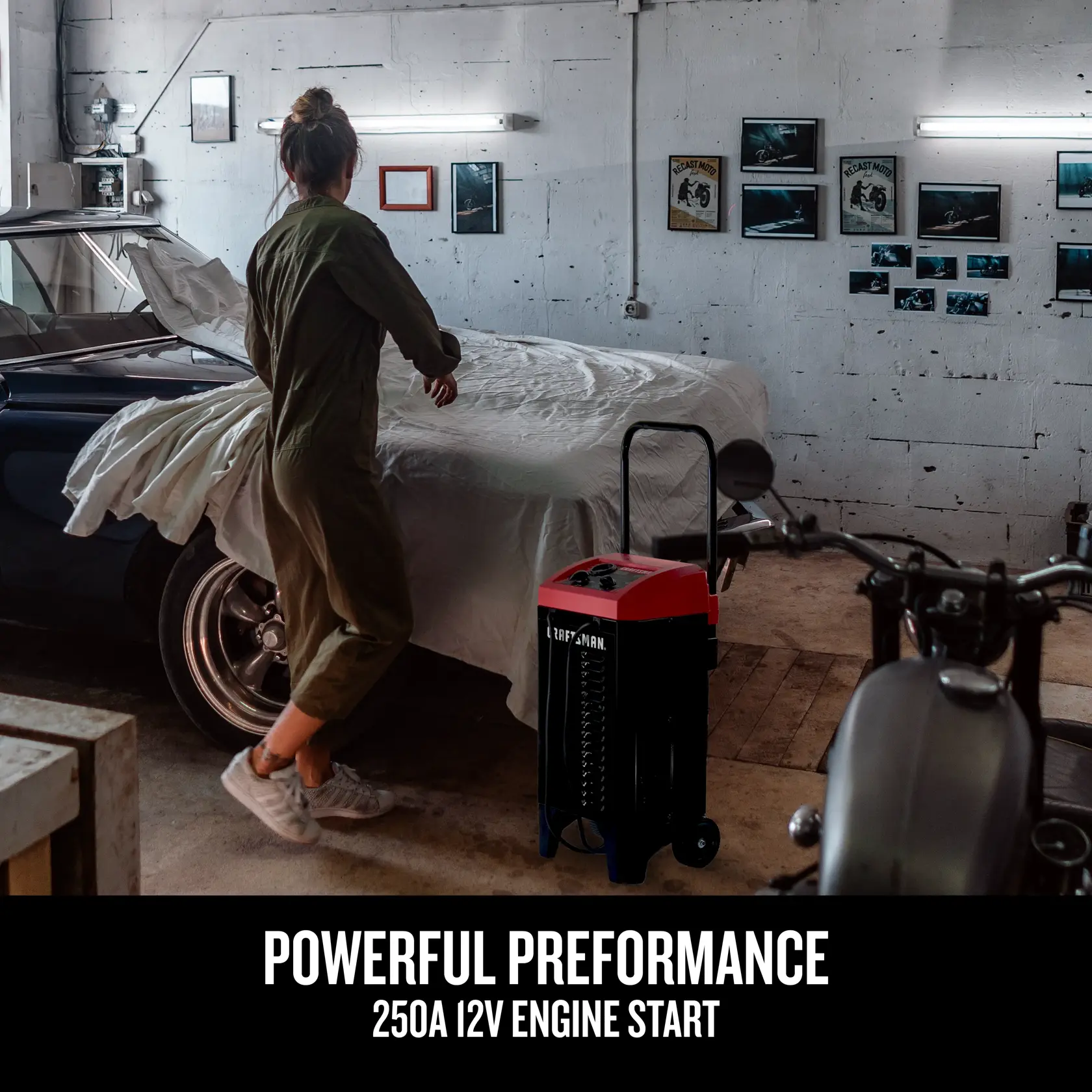 250A 6V/12V Wheeled Battery Charger and Jump Starter powerful performance graphic