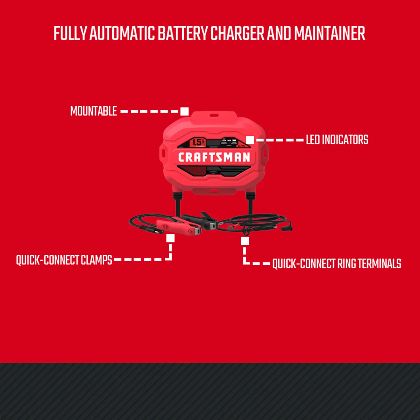 1.5A 6V/12V Automotive Battery Charger and Maintainer features graphic