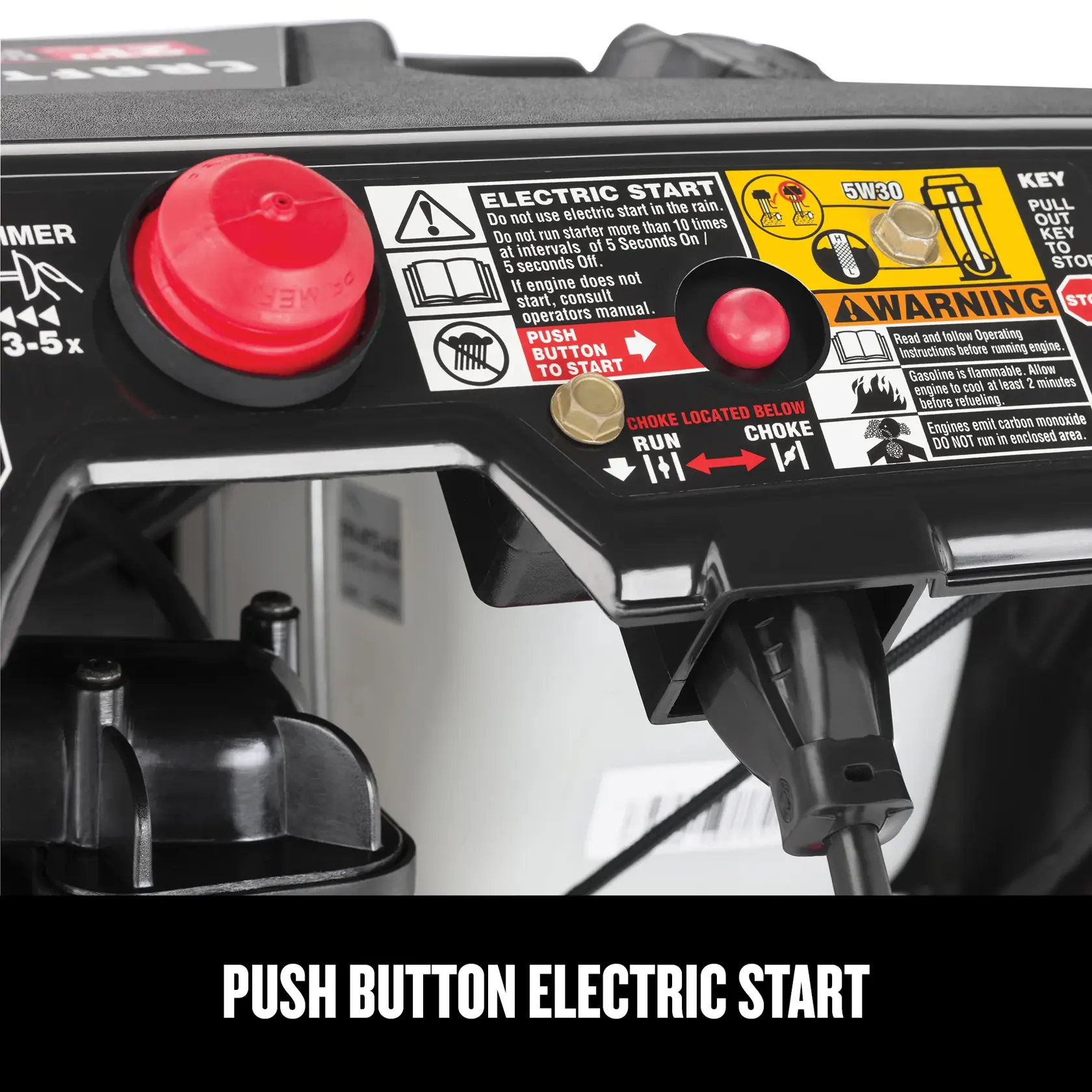 CRAFTSMAN 21-in 123CC Electric Start Single-Stage Snow Blower focused in on push-button electric start