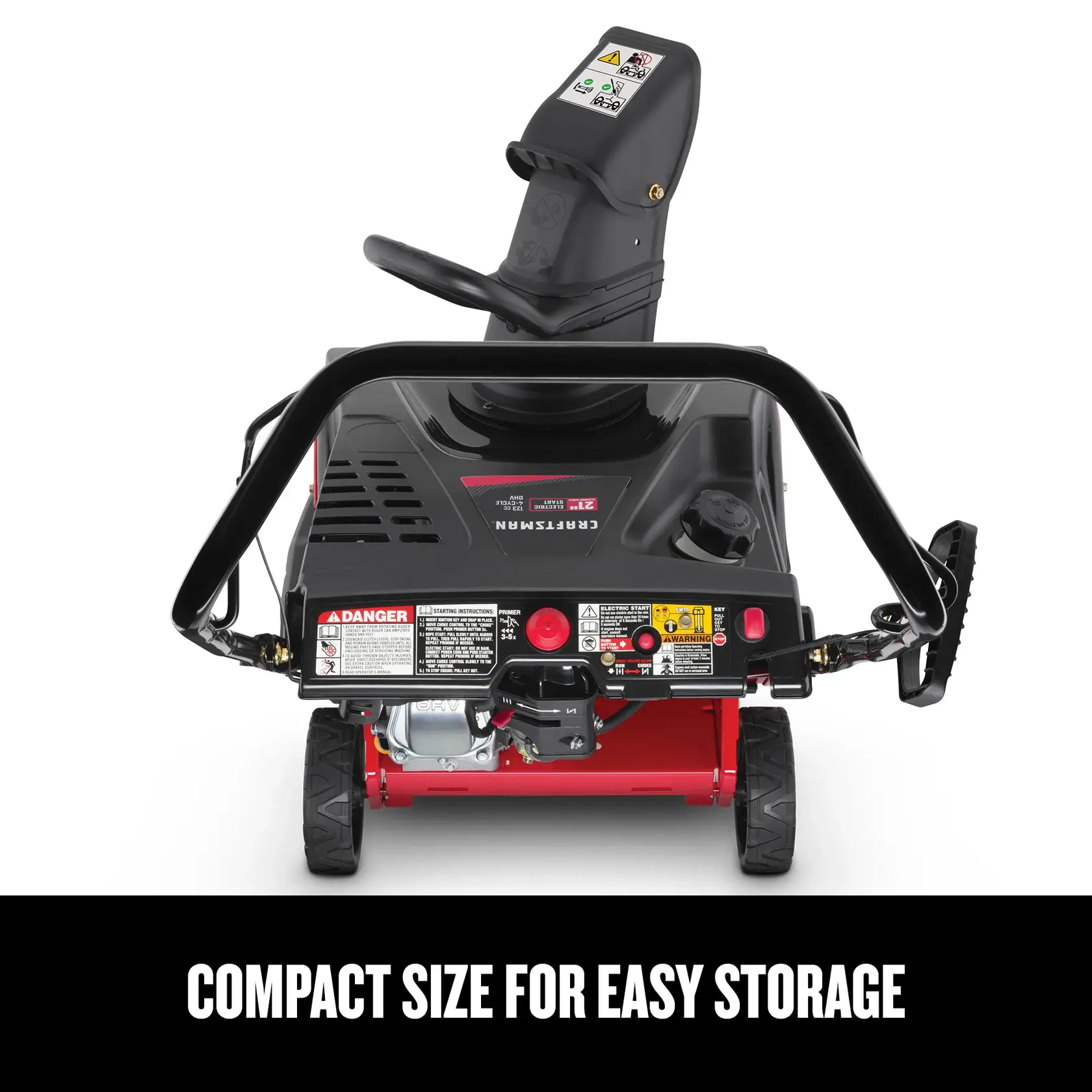 CRAFTSMAN 21-in 123CC Electric Start Single-Stage Snow Blower focused in on compact size