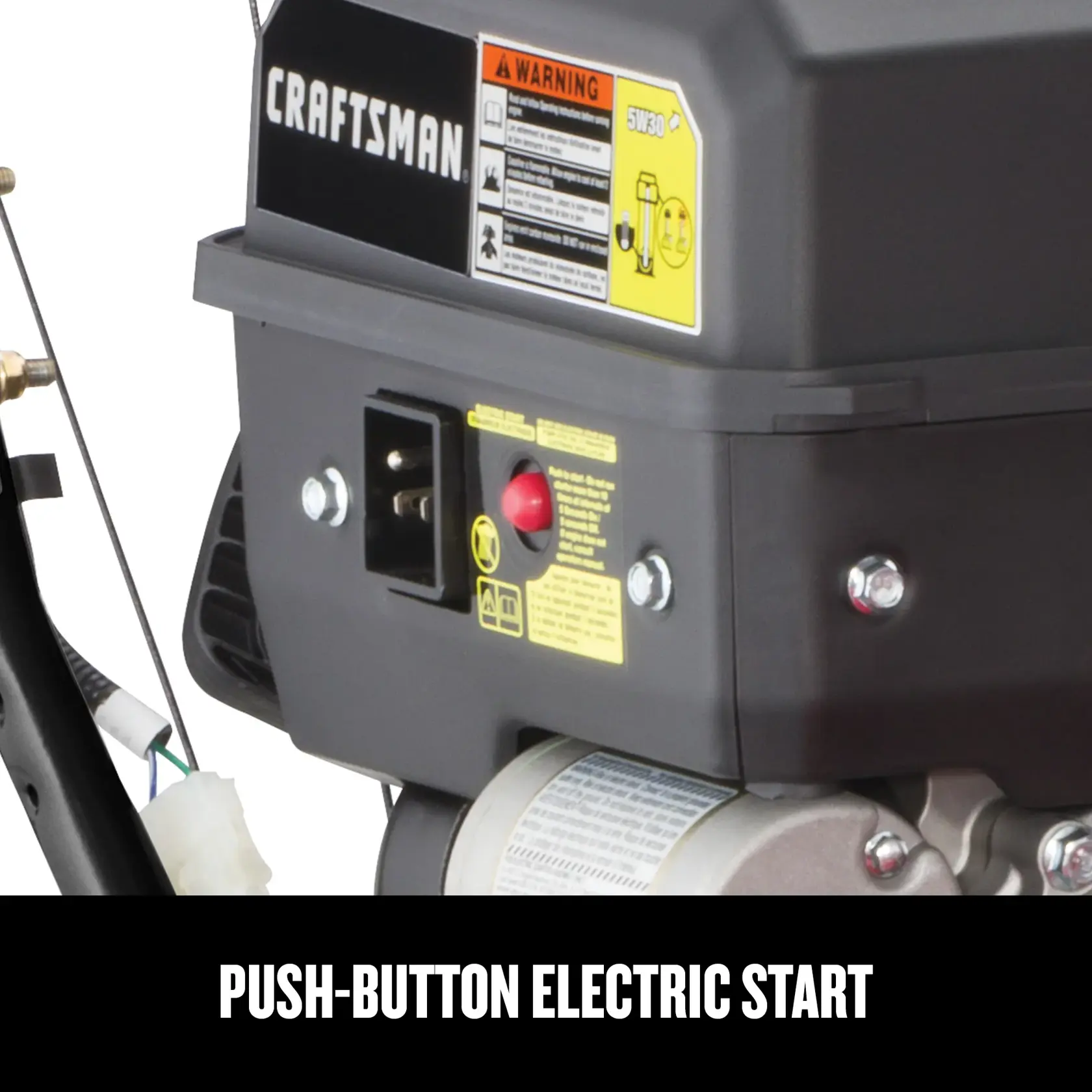 CRAFTSMAN 28-in 357cc Electric Start Three-Stage Snow Blower focused in on push-button electric start