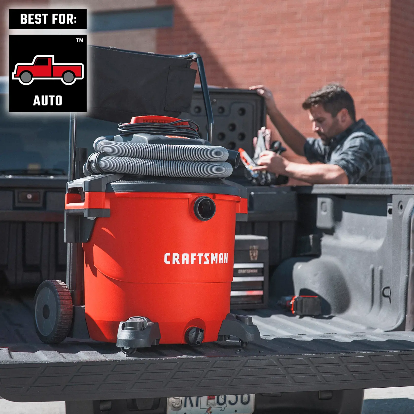 CRAFTSMAN Wet/Dry Vac loaded in work truck ready to go to jobsite