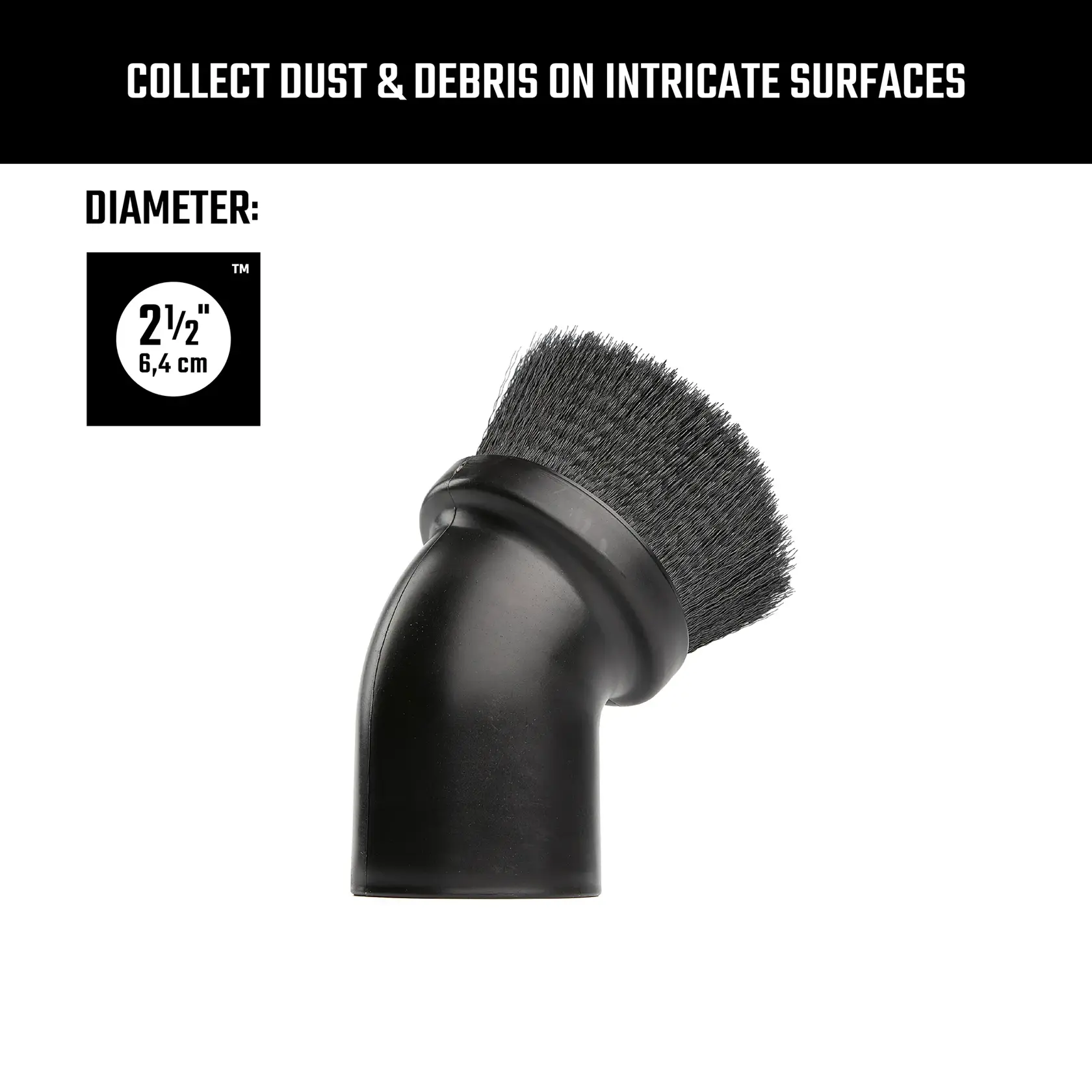 Right-facing back view CRAFTSMAN 2-1/2 inch Dusting Brush collects dust & debris on surfaces