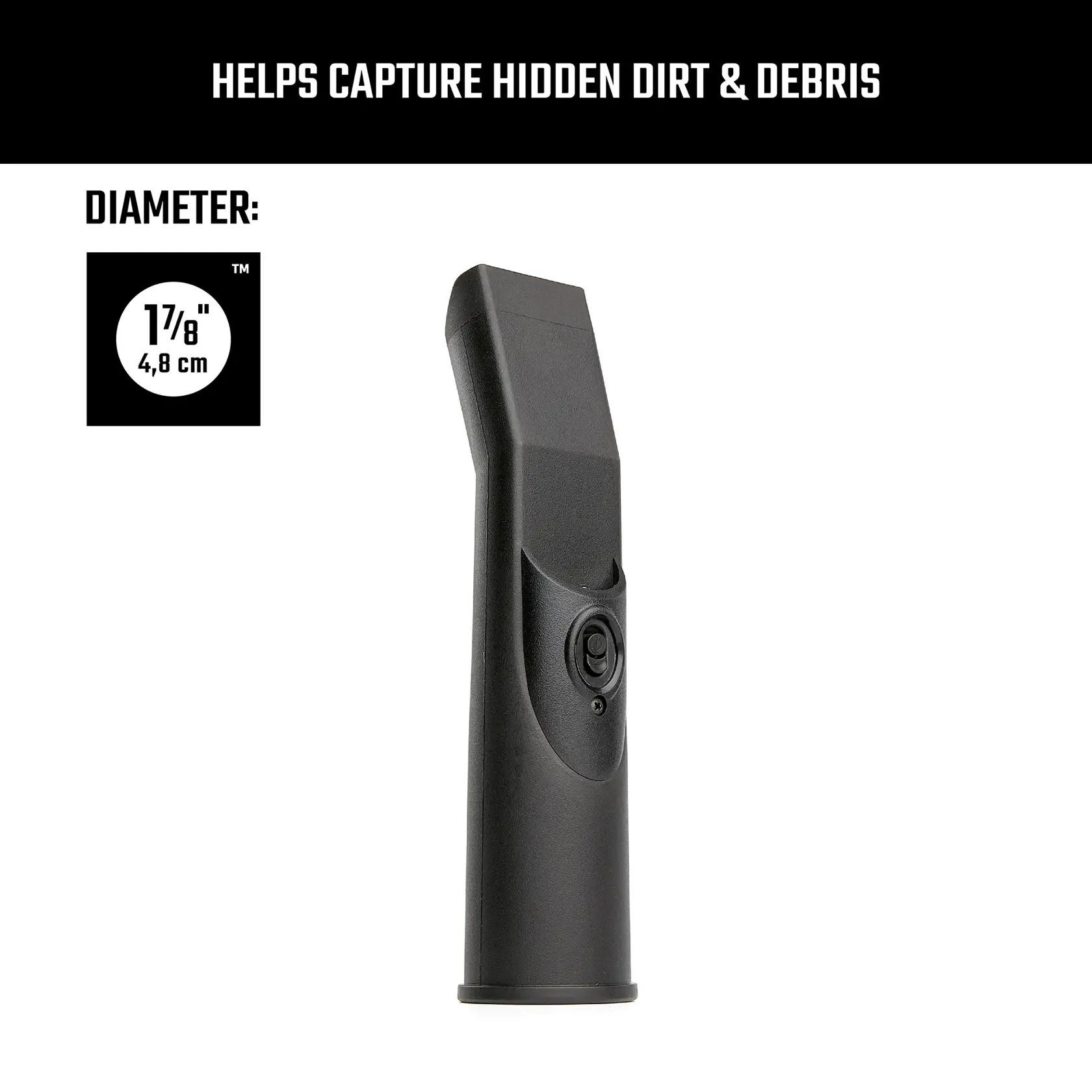 Left-facing front view CRAFTSMAN 1-7/8 inch LED Car Nozzle helps capture hidden dirt and debris