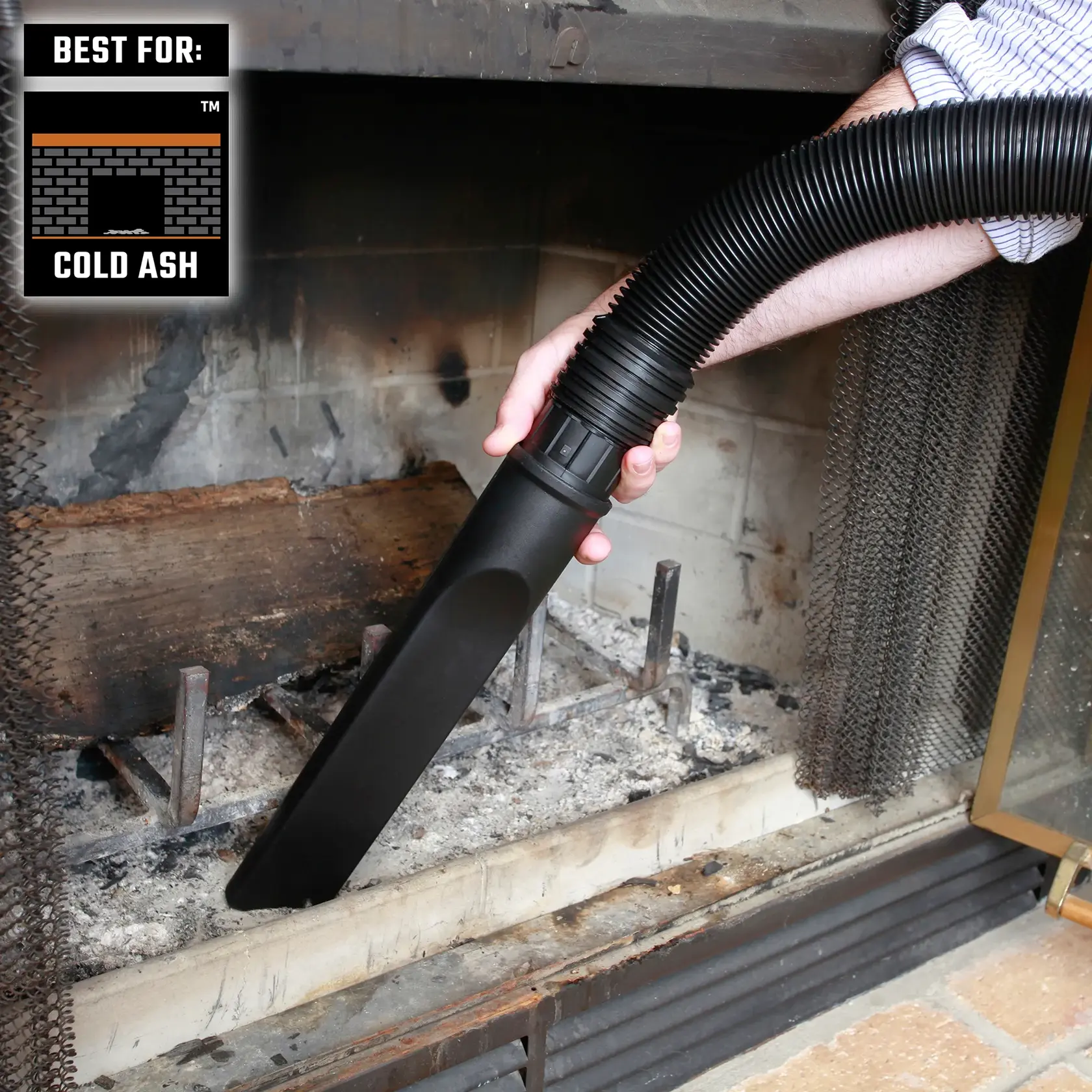 Vacuuming cold ash from fireplace using vac with a  CRAFTSMAN Fine Dust/Drywall Dust Collection Bag 