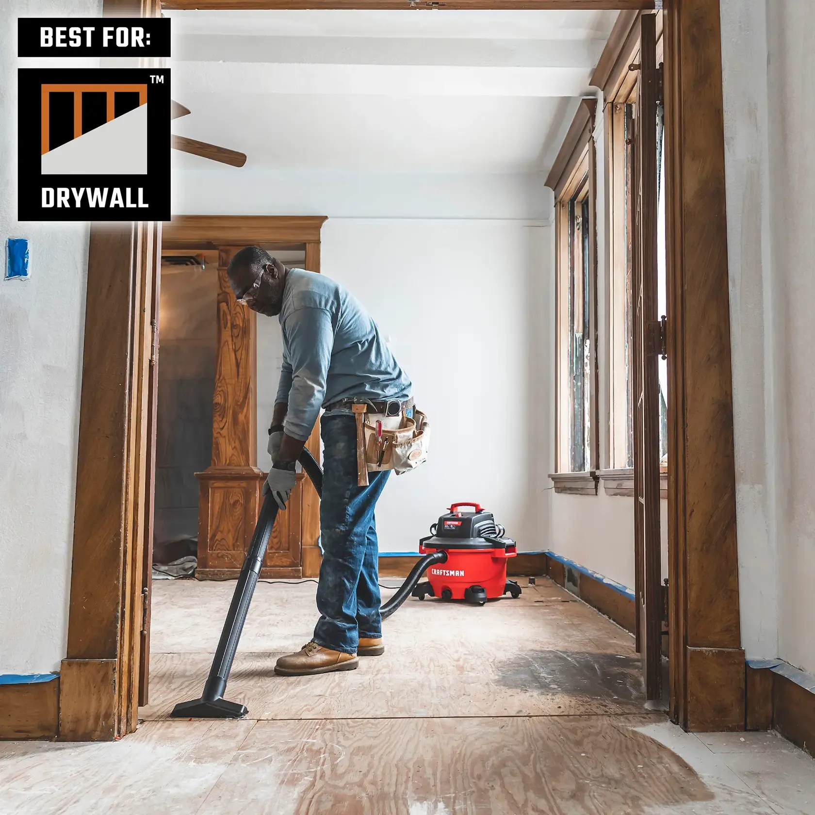 Trap drywall dust from jobsite floor in CRAFTSMAN vac with fine dust collection Bag