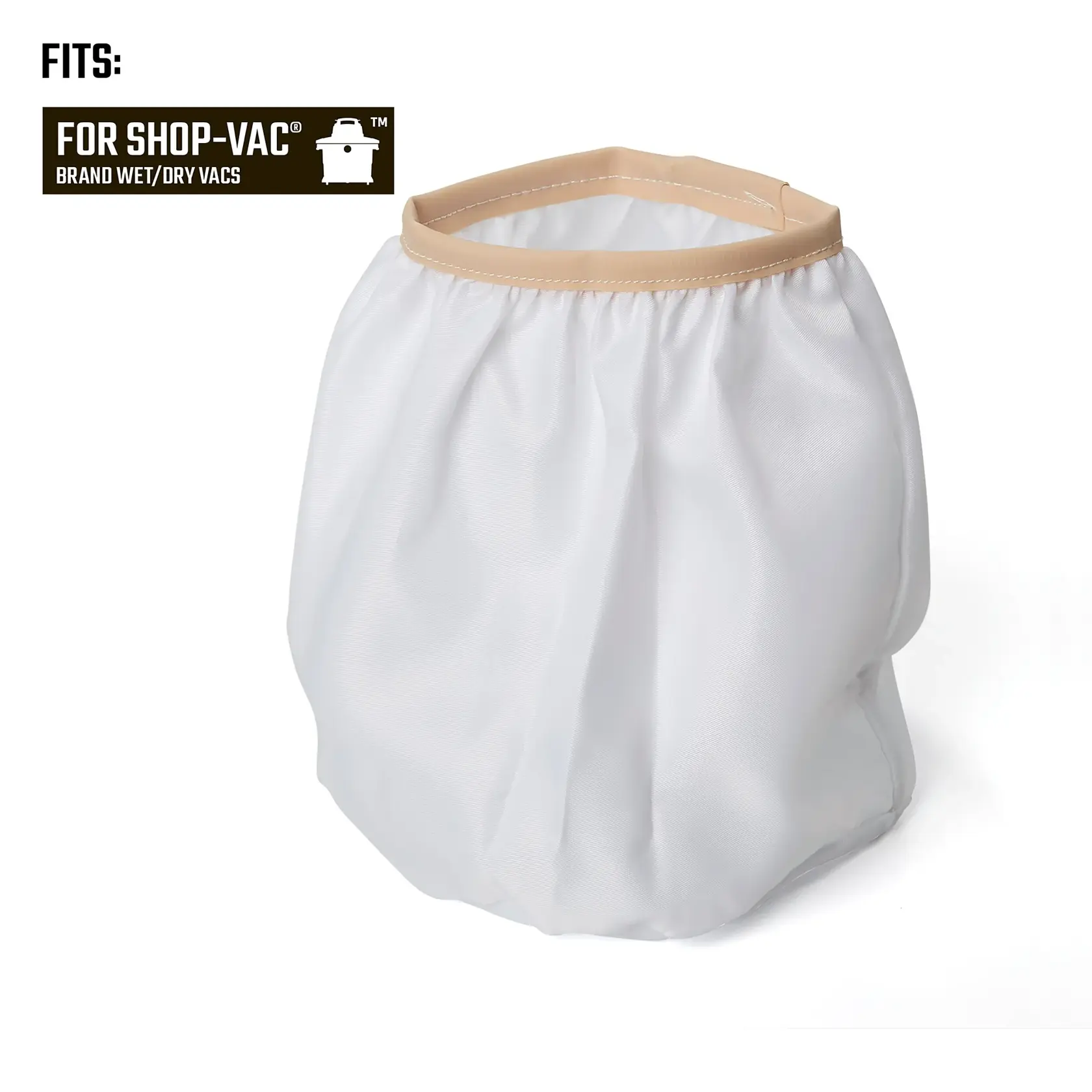 Front of super performance cloth filter illustrating compatibility with most Shop-Vac brand vacuums