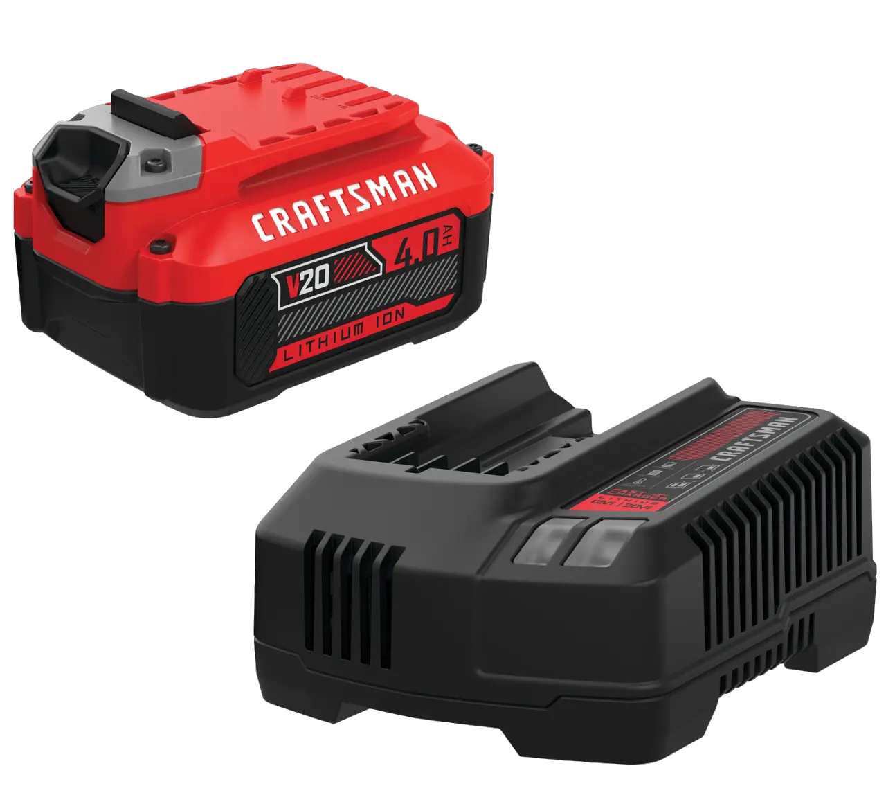 View of CRAFTSMAN Batteries & Chargers on white background