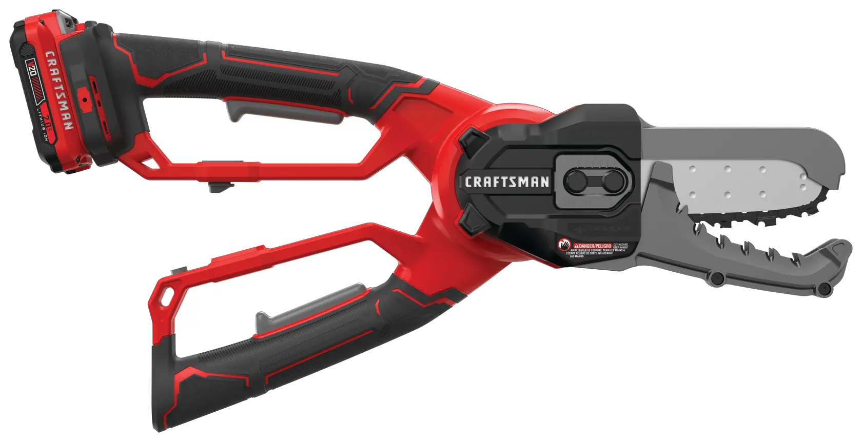 Right profile of 6 inch cordless compact chainsaw lopper kit 2 amp hour.