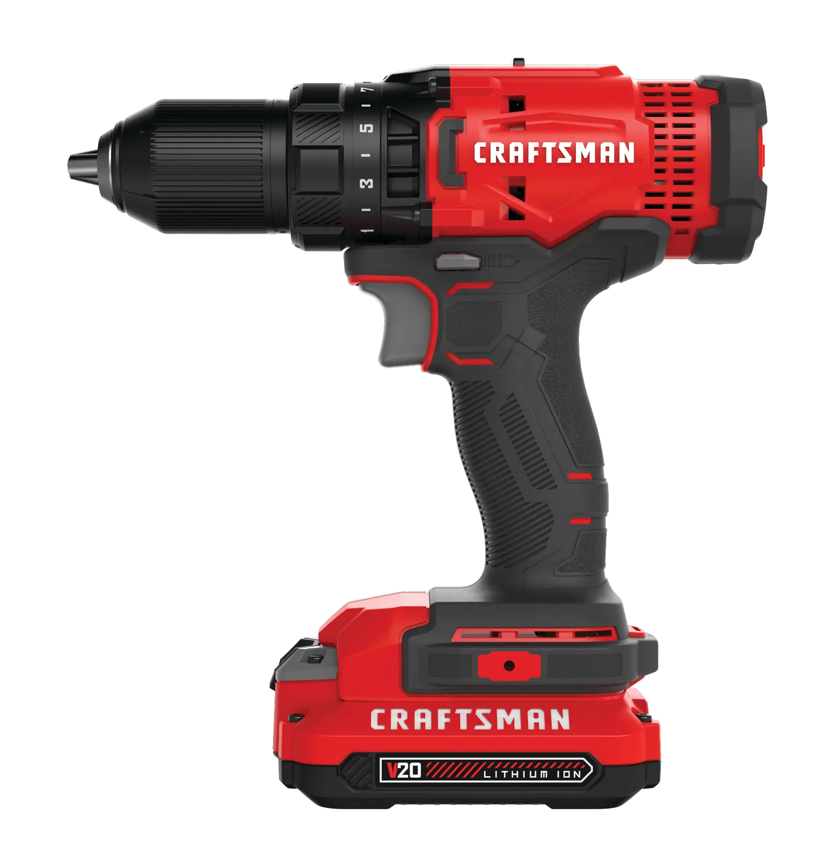 Right profile of cordless half inch drill and driver kit 1 battery.