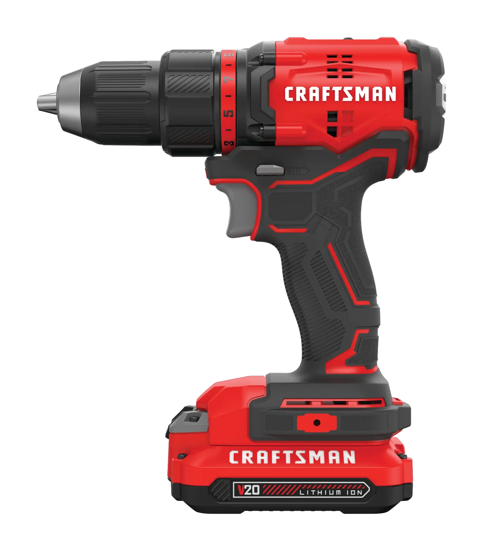Right profile of cordless brushless half inch drill and driver kit 1 battery.