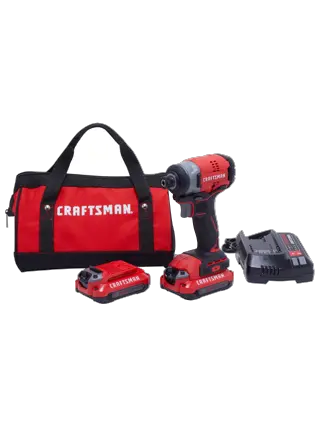 Front view of Craftsman 20V Max ¼ in. Brushless Cordless Impact Driver Kit with 2 Batteries.