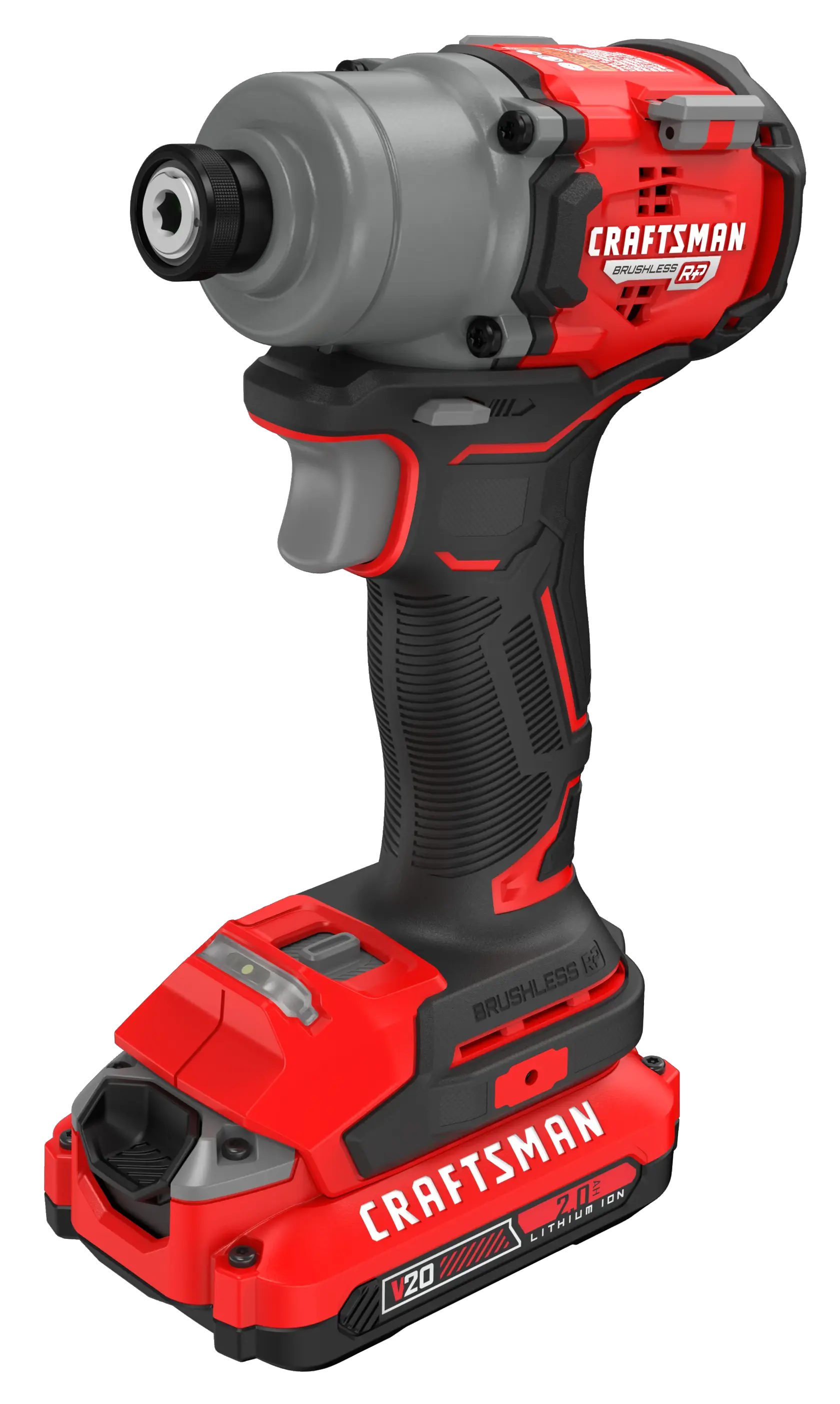 V20* Brushless RP Impact Driver with a 2 amp hour battery on a white background