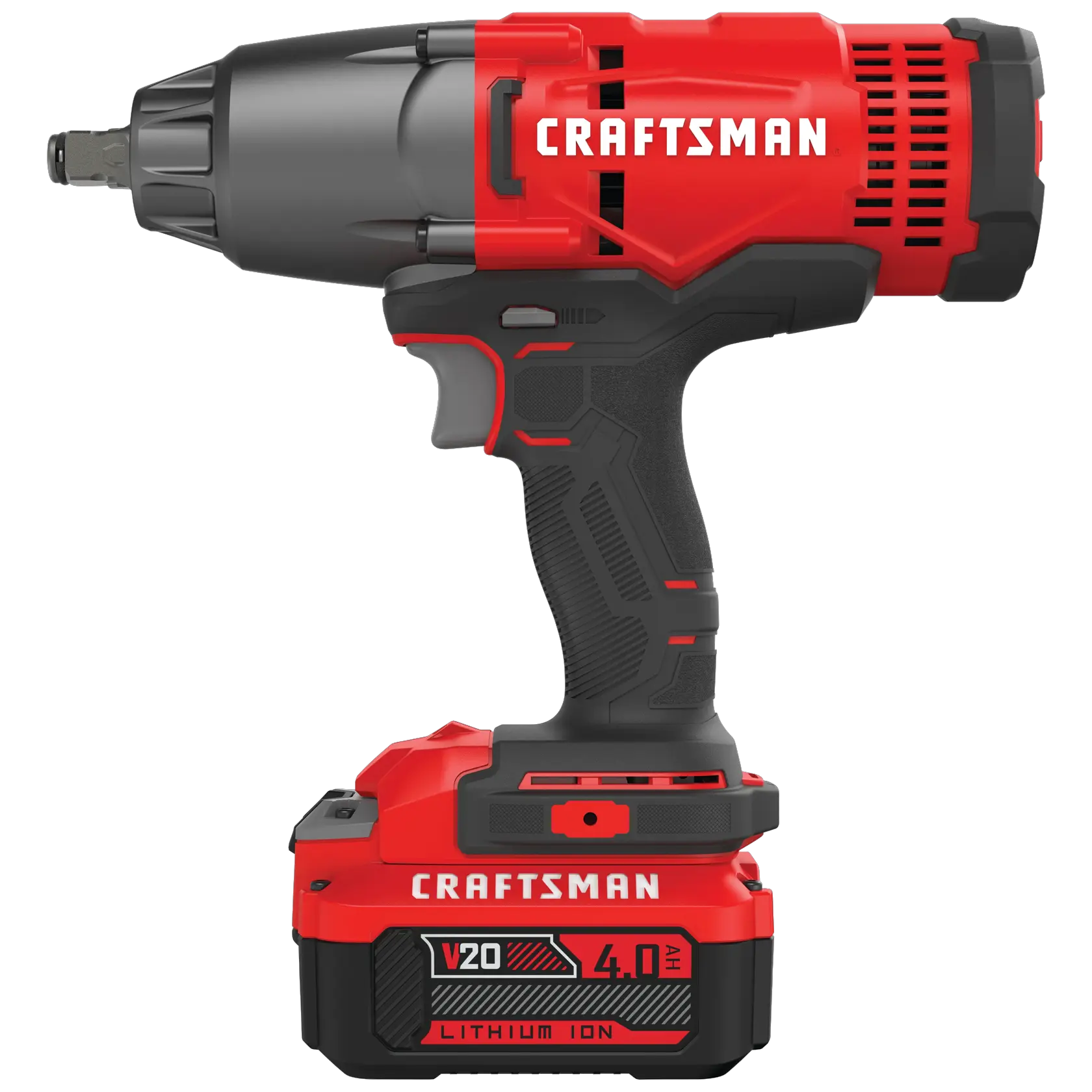 Right profile  view of cordless half inch impact wrench kit 1 battery.