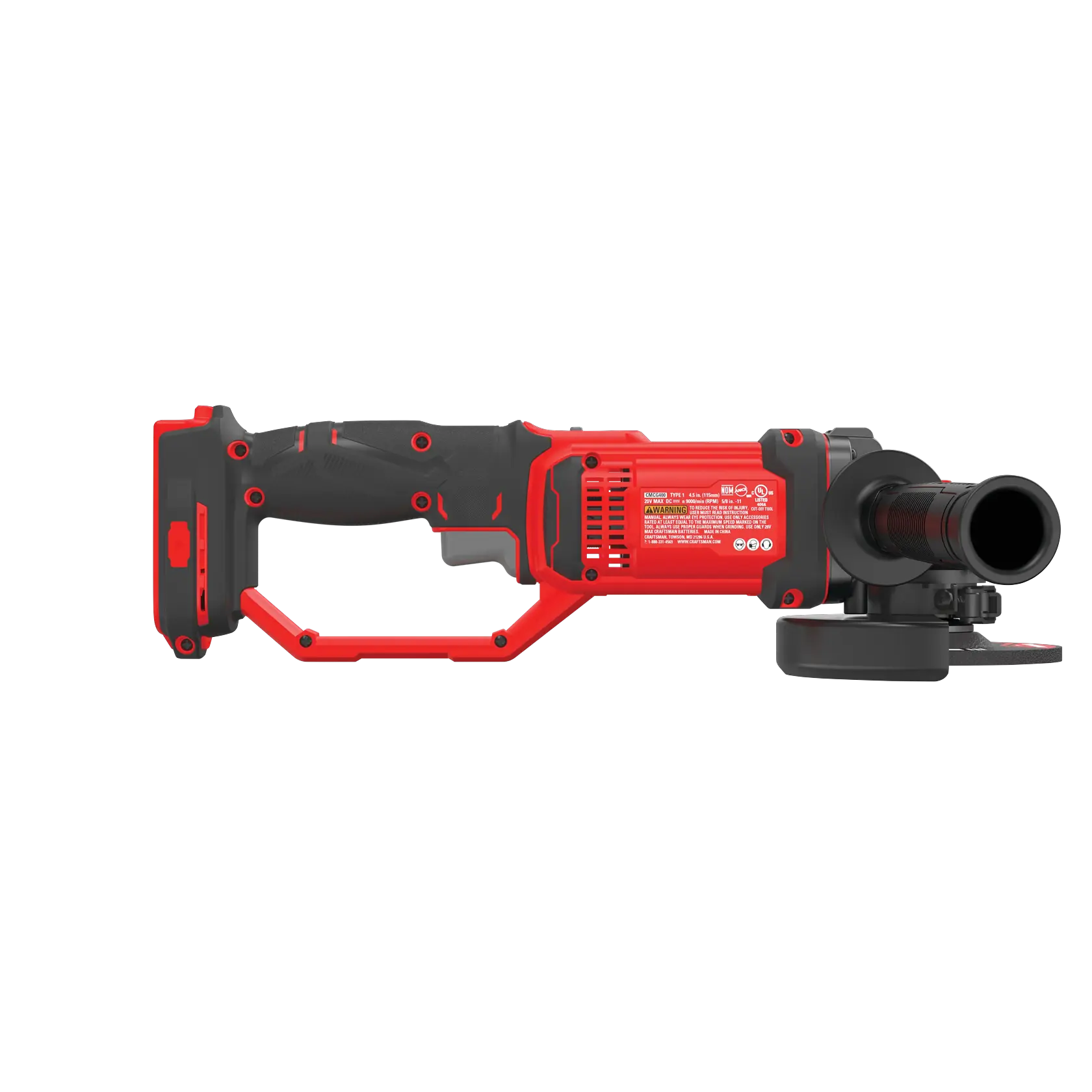 Right profile  view of cordless 4 and half inch small angle grinder tool.