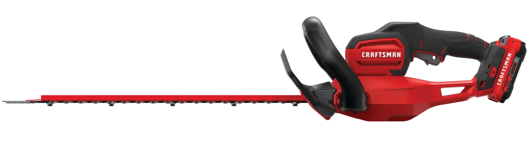 Right profile  view of cordless 22 inch hedge trimmer kit 2 ampere hours.