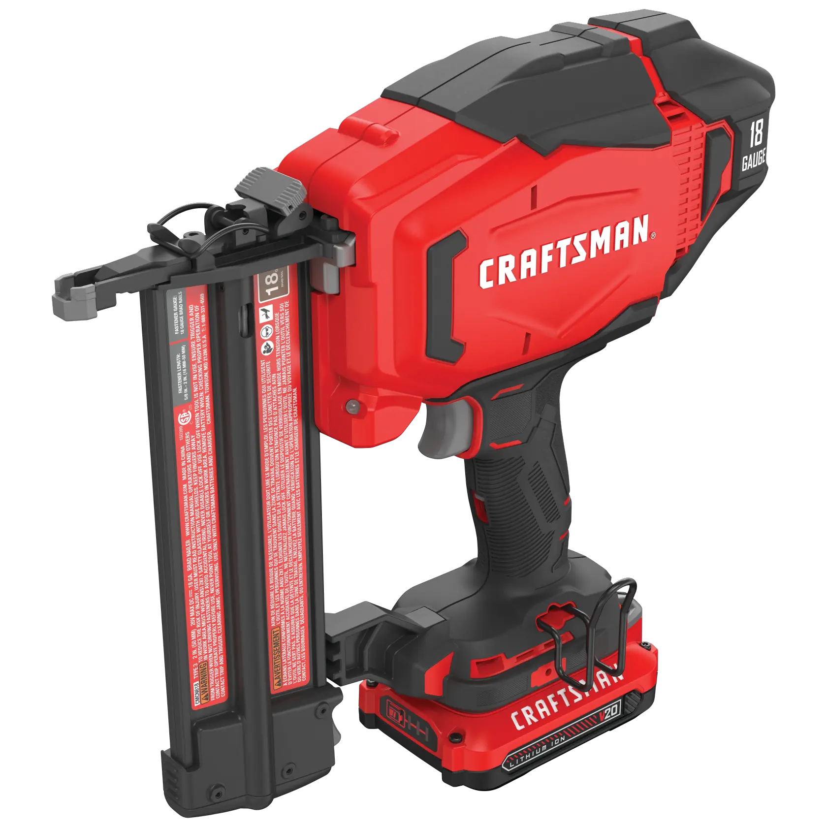 Left profile of 20 volt 18 gauge cordless brad nailer kit.