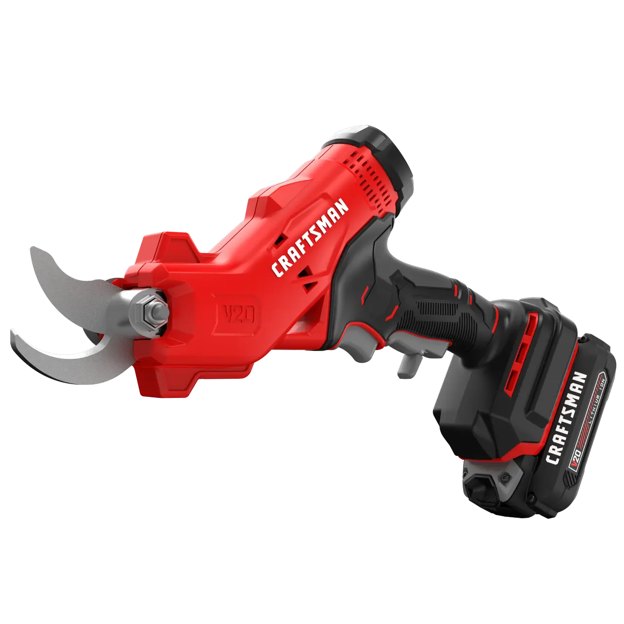 Left profile of 20 volt cordless pruner kit.